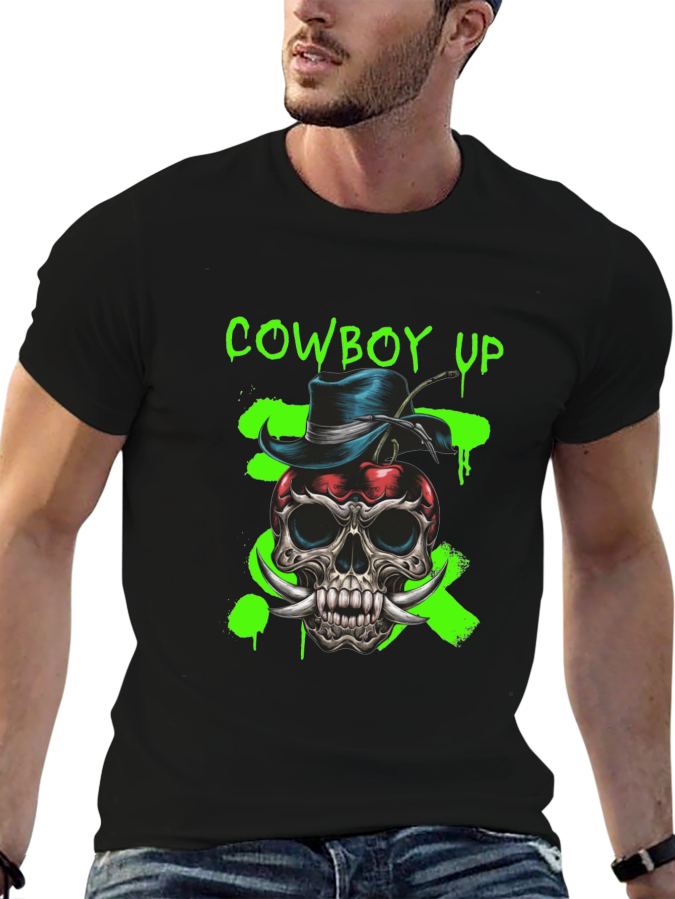 Cowboy Up Skull Graphic Tee - Unique Design