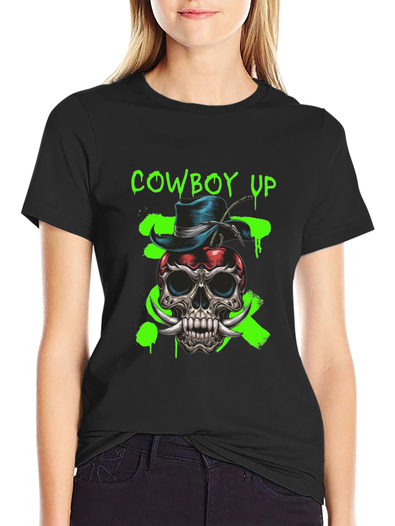 Cowboy Up Skull Graphic Tee - Unique Design