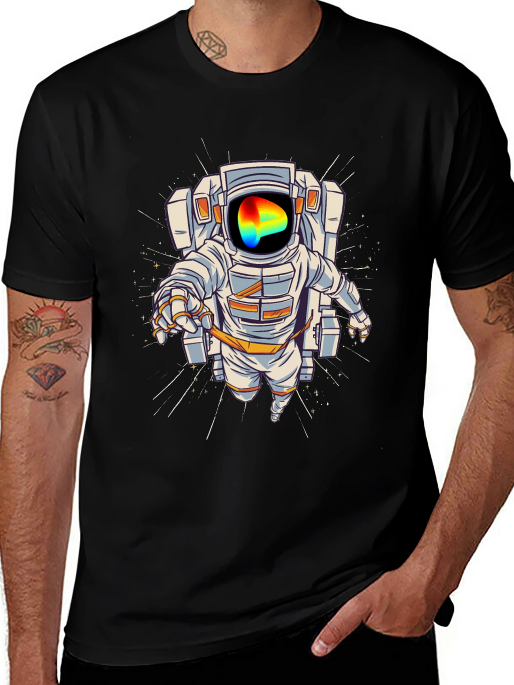 Astronaut Graphic Print T-Shirt - Black