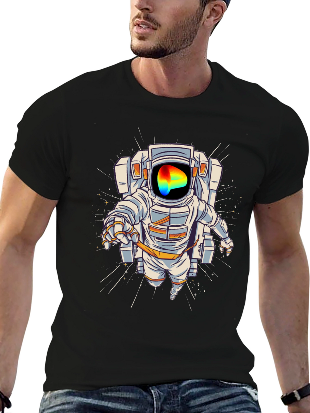 Astronaut Graphic Print T-Shirt - Black