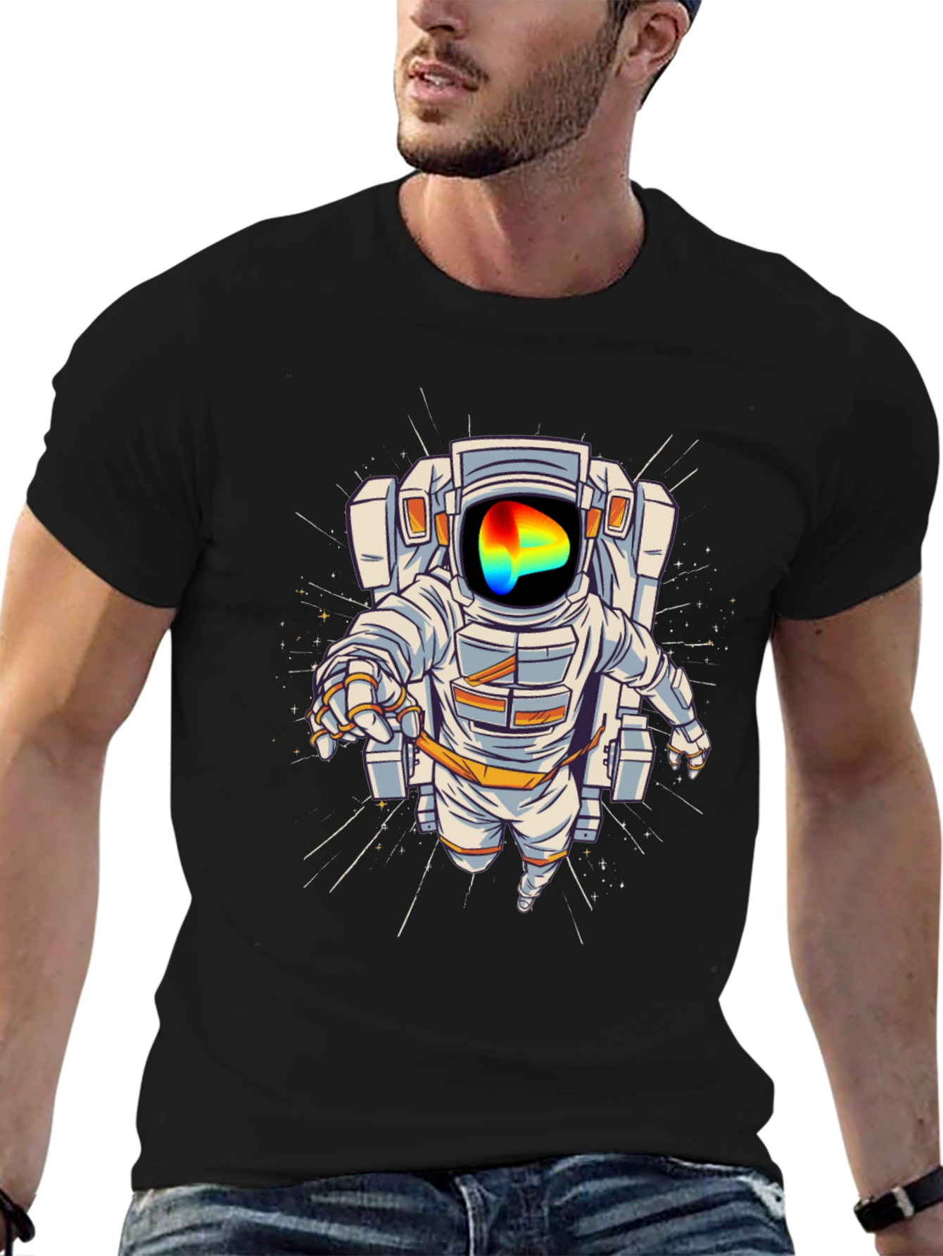 Astronaut Graphic Print T-Shirt - Black