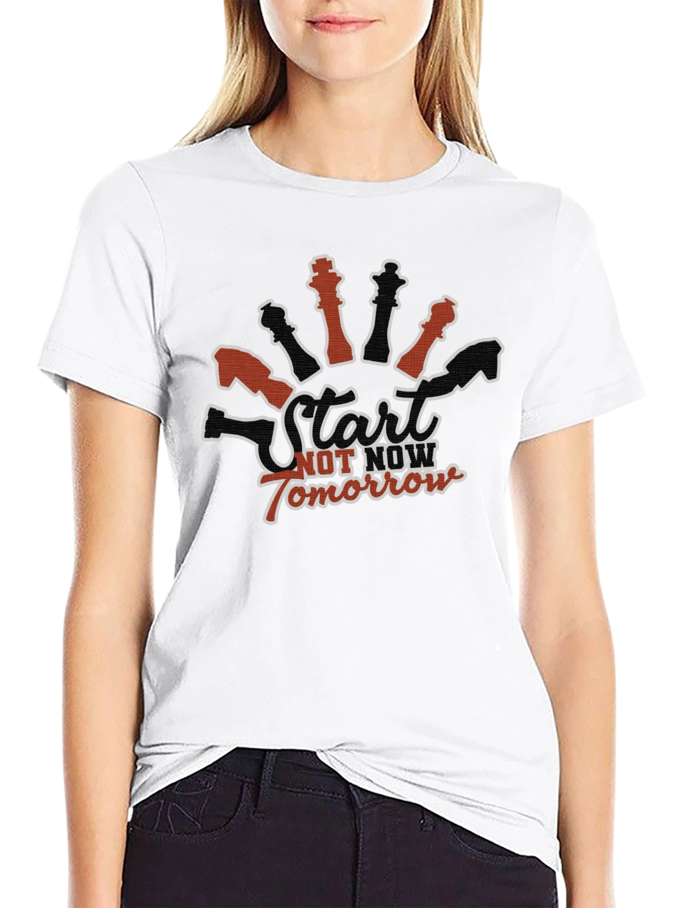 Start Now Chess Graphic Tee - Black Cotton T-Shirt