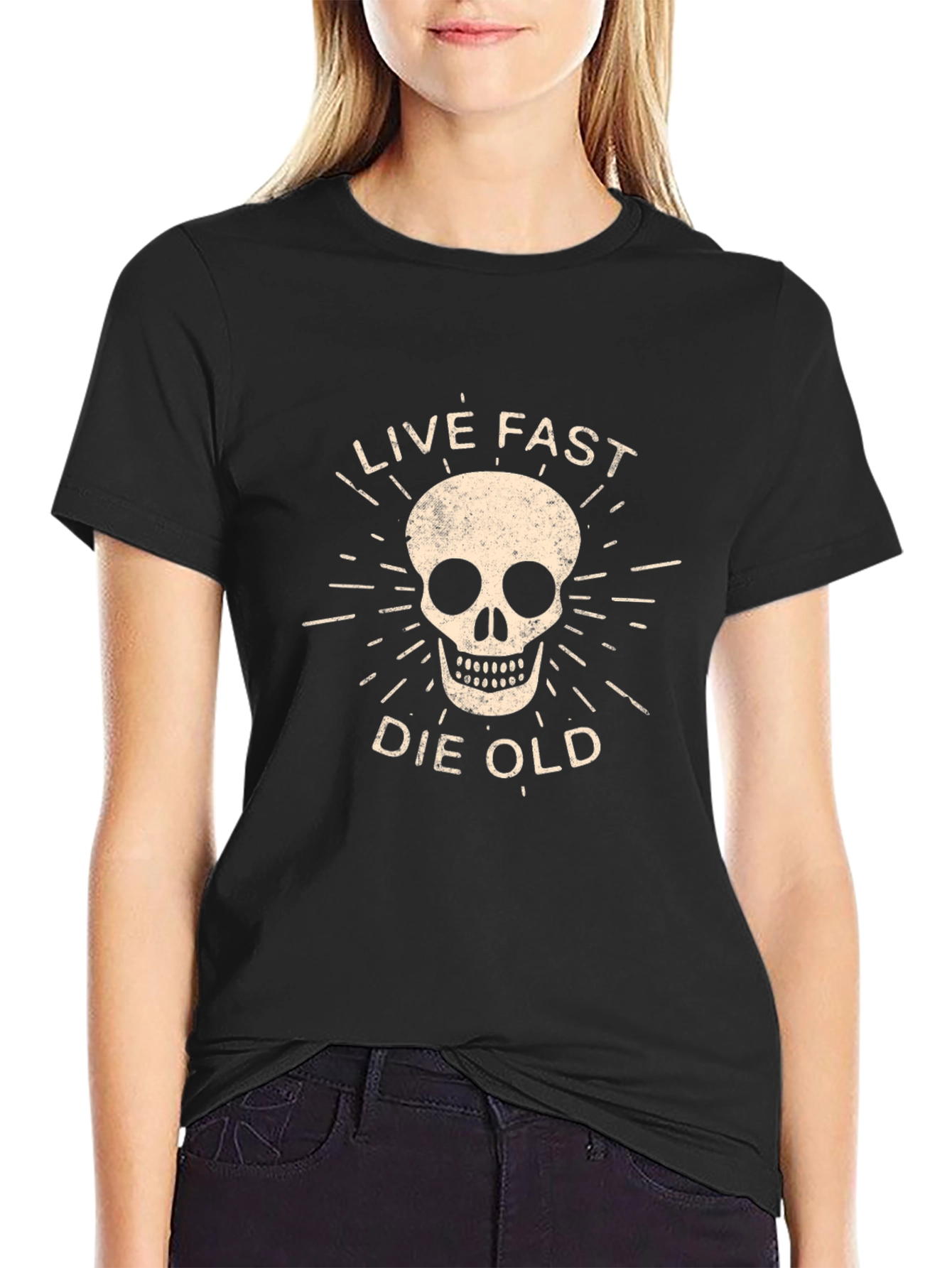 Live Fast Die Old Graphic Tee - Skull Design
