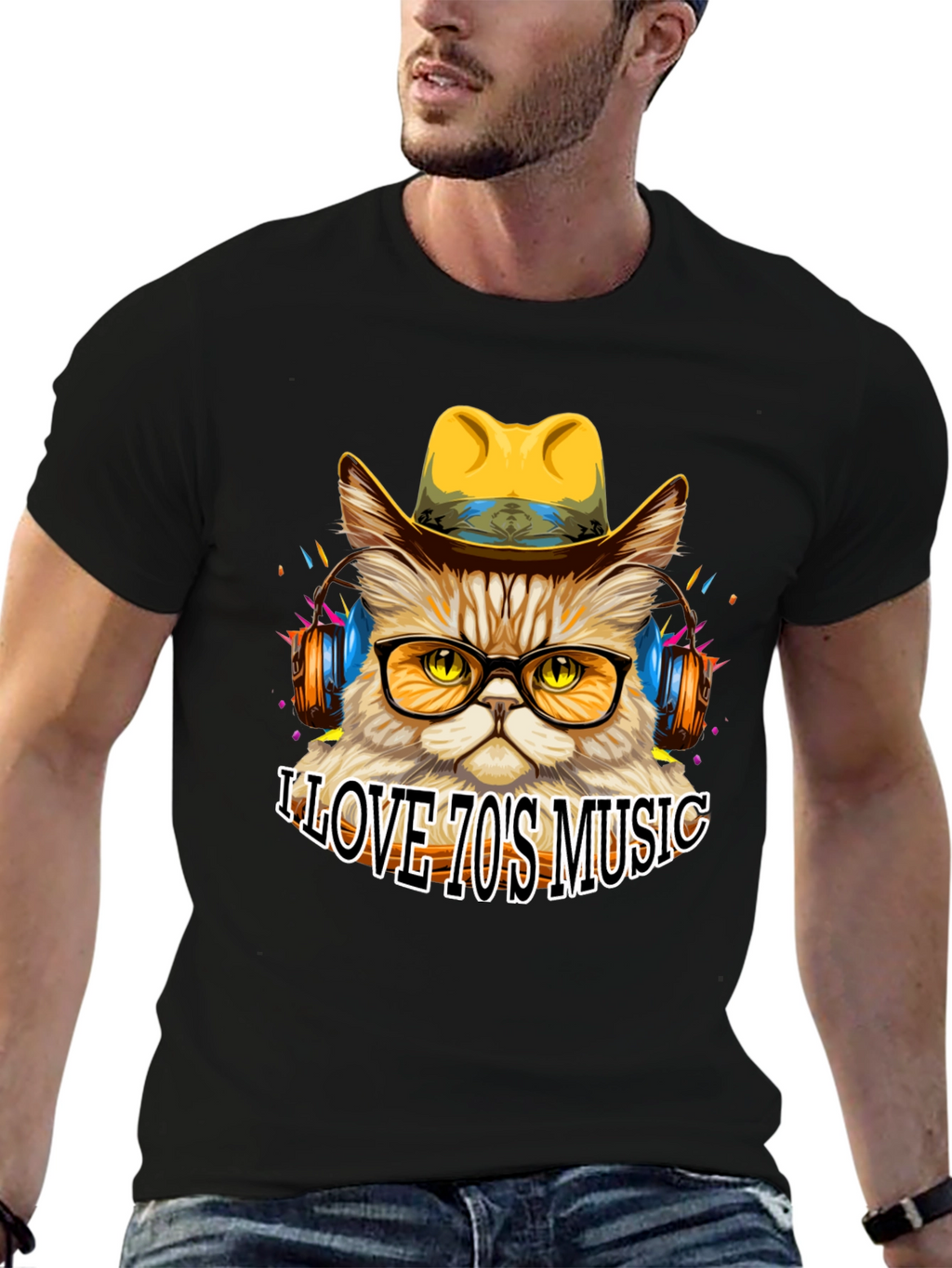 Retro Cat T-Shirt - I Love 70s Music Tee