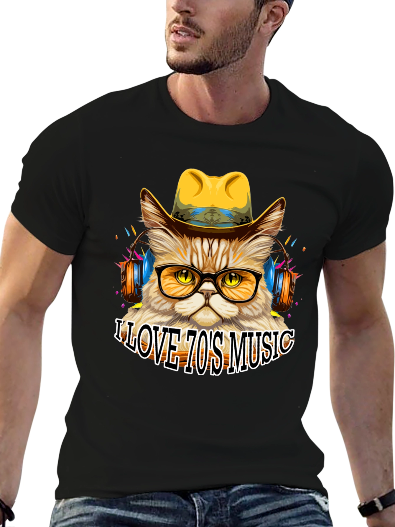 Retro Cat T-Shirt - I Love 70s Music Tee