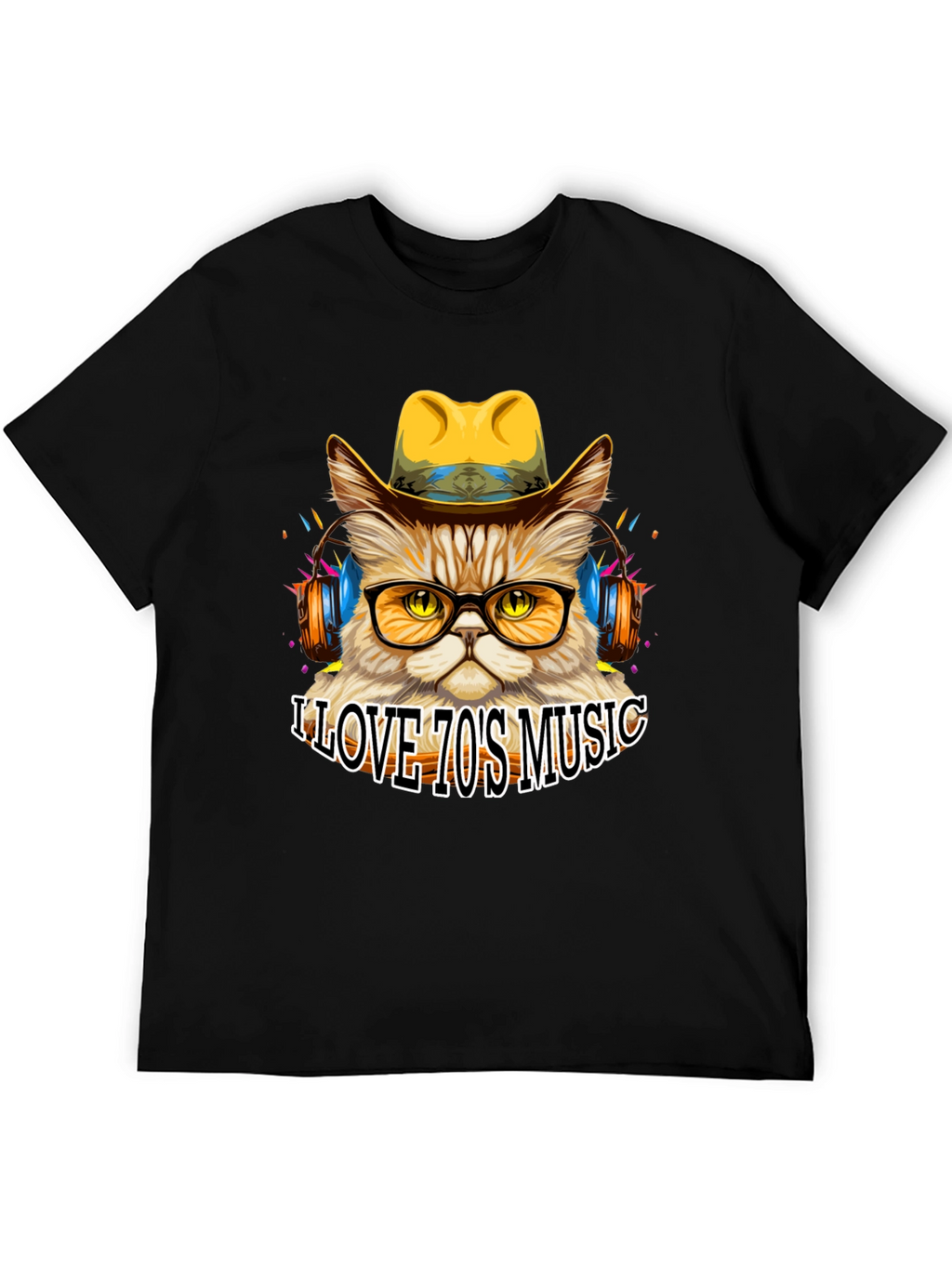 Retro Cat T-Shirt - I Love 70s Music Tee