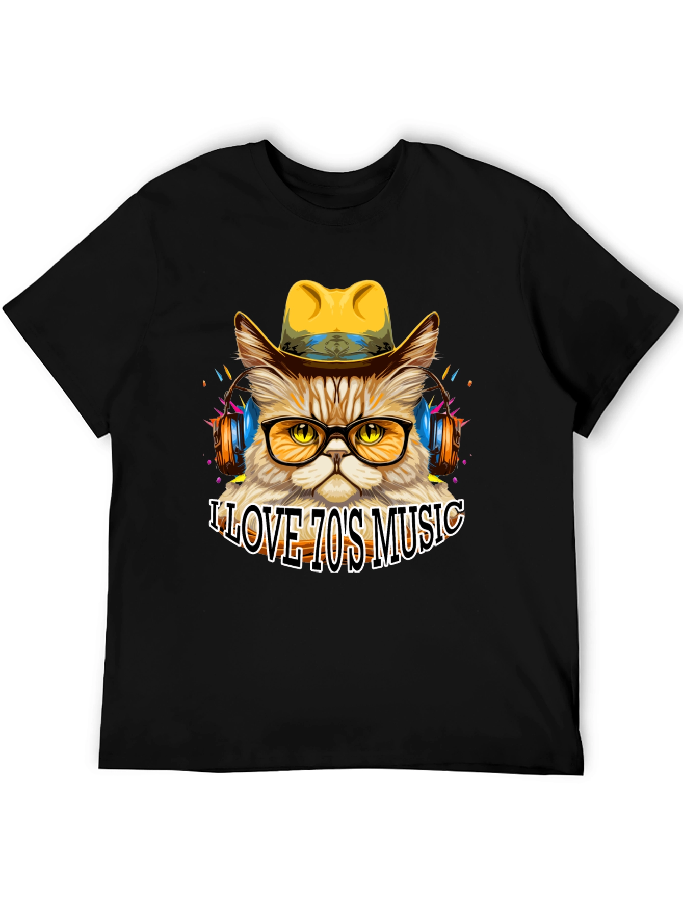 Retro Cat T-Shirt - I Love 70s Music Tee
