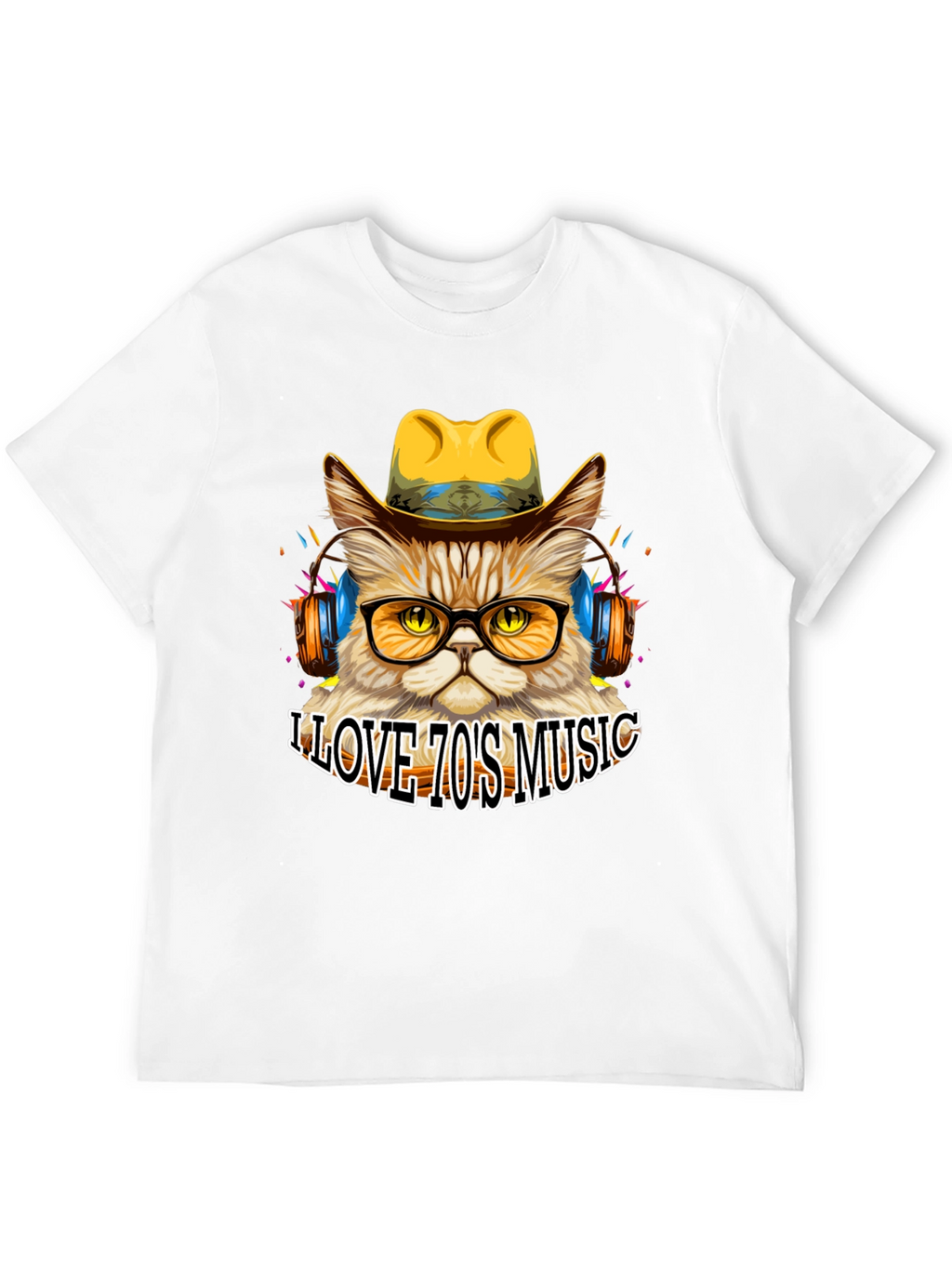 Retro Cat T-Shirt - I Love 70s Music Tee