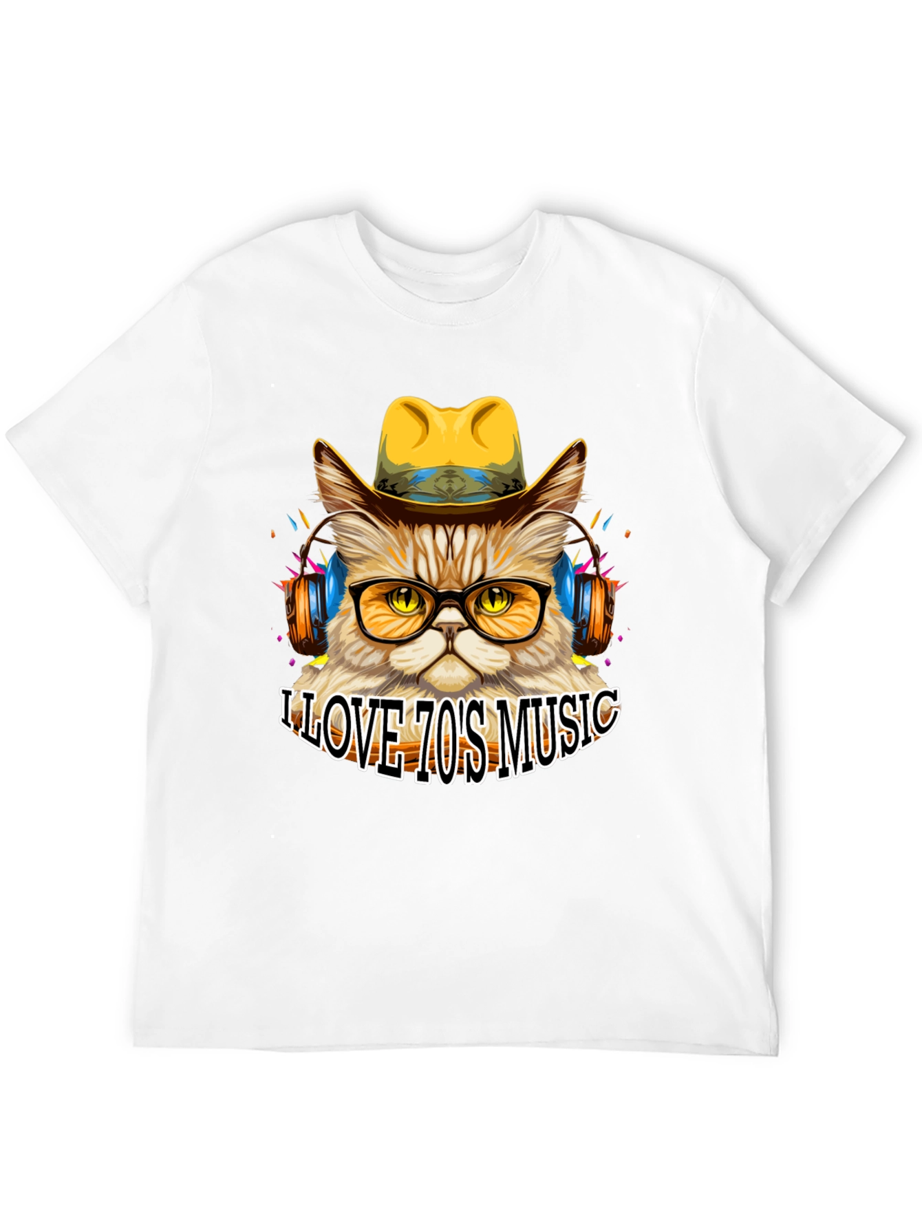 Retro Cat T-Shirt - I Love 70s Music Tee