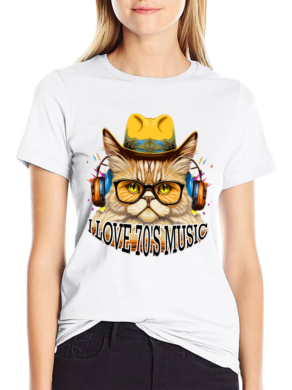 Retro Cat T-Shirt - I Love 70s Music Tee