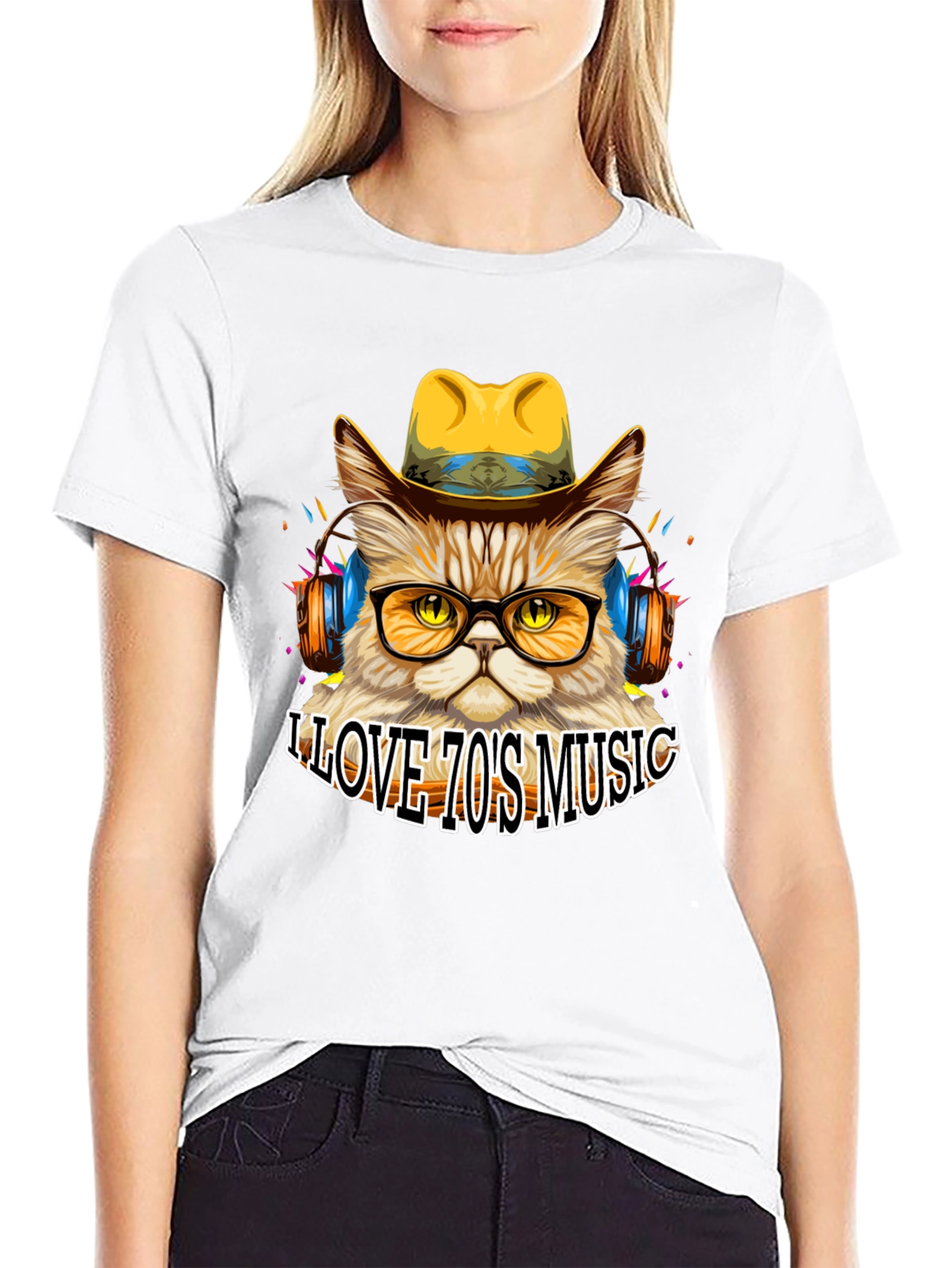 Retro Cat T-Shirt - I Love 70s Music Tee