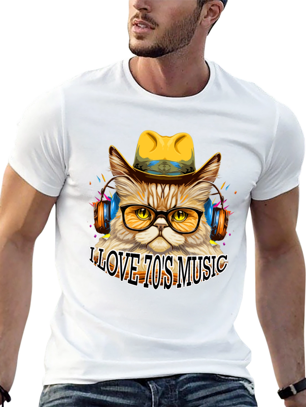 Retro Cat T-Shirt - I Love 70s Music Tee