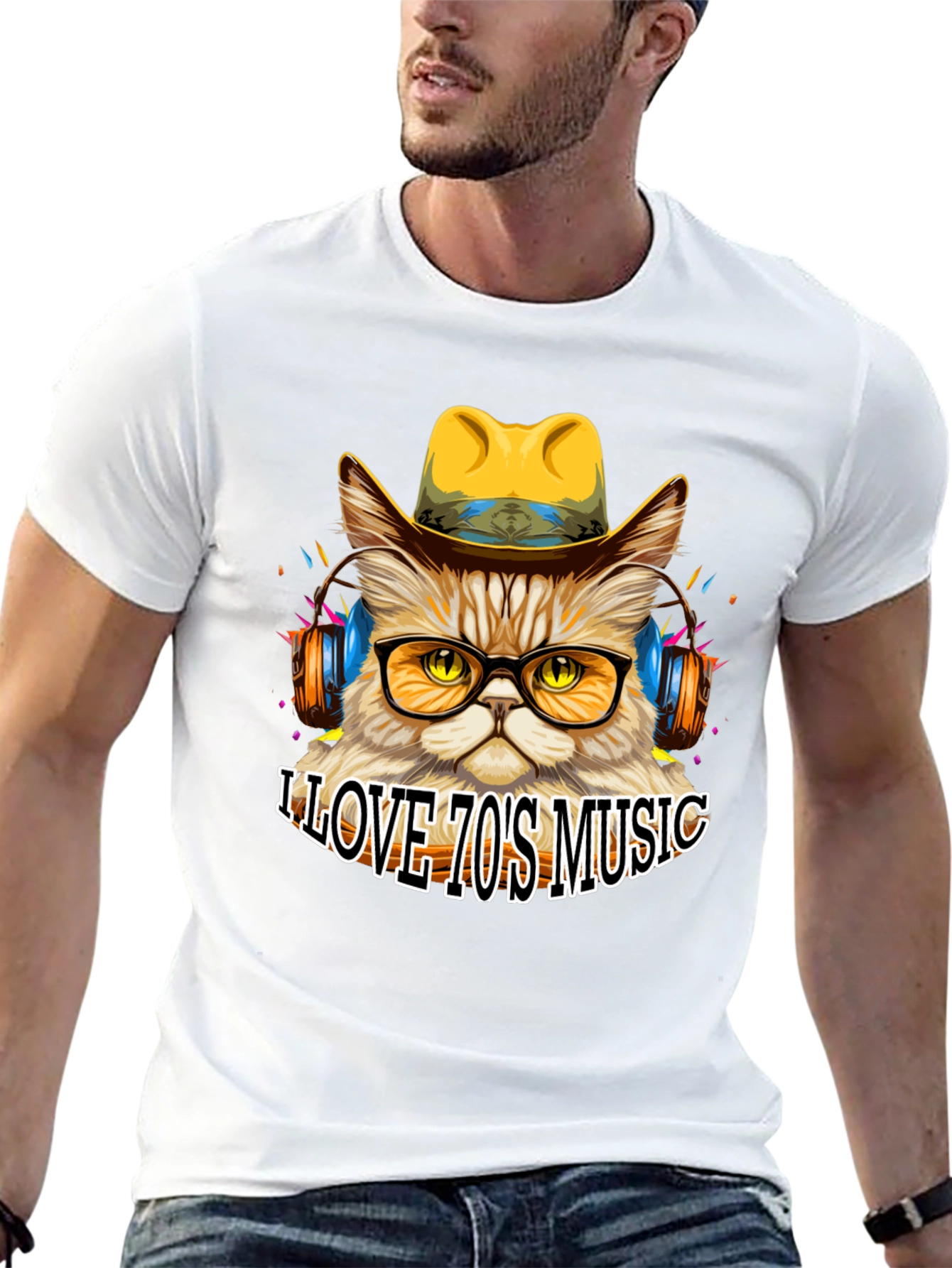 Retro Cat T-Shirt - I Love 70s Music Tee