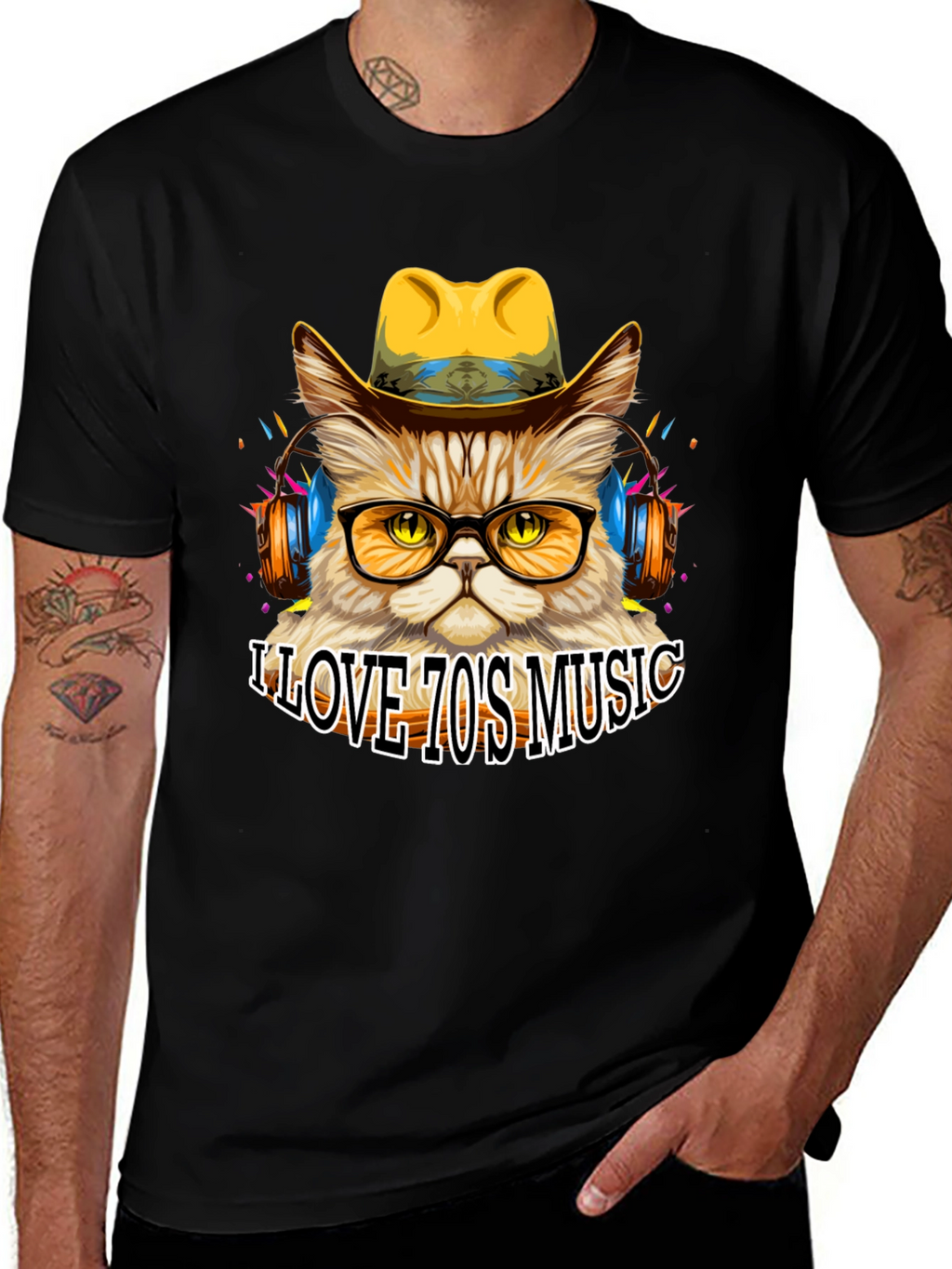Retro Cat T-Shirt - I Love 70s Music Tee