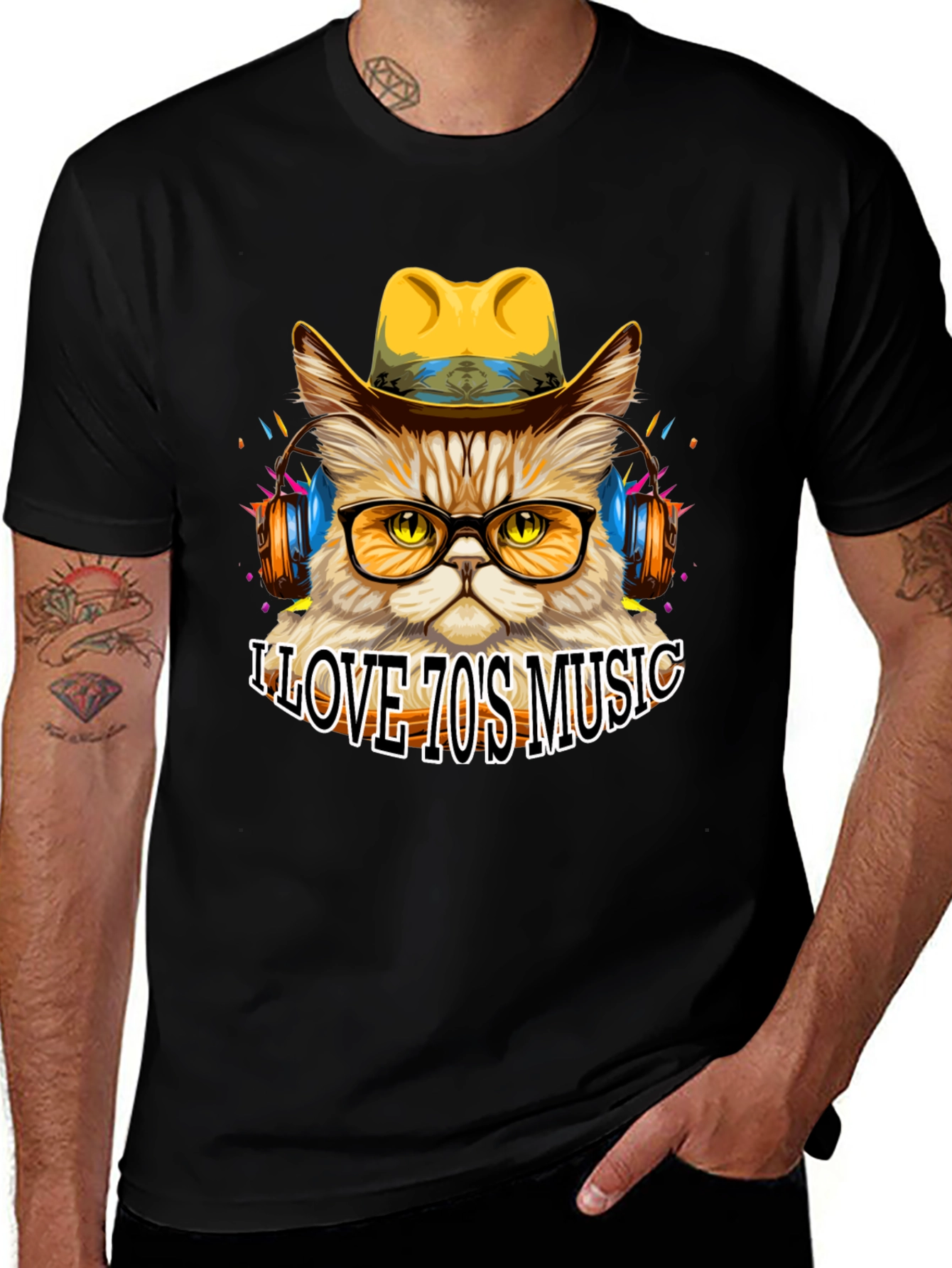 Retro Cat T-Shirt - I Love 70s Music Tee