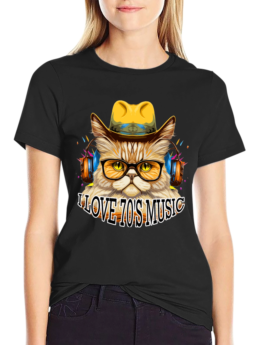 Retro Cat T-Shirt - I Love 70s Music Tee