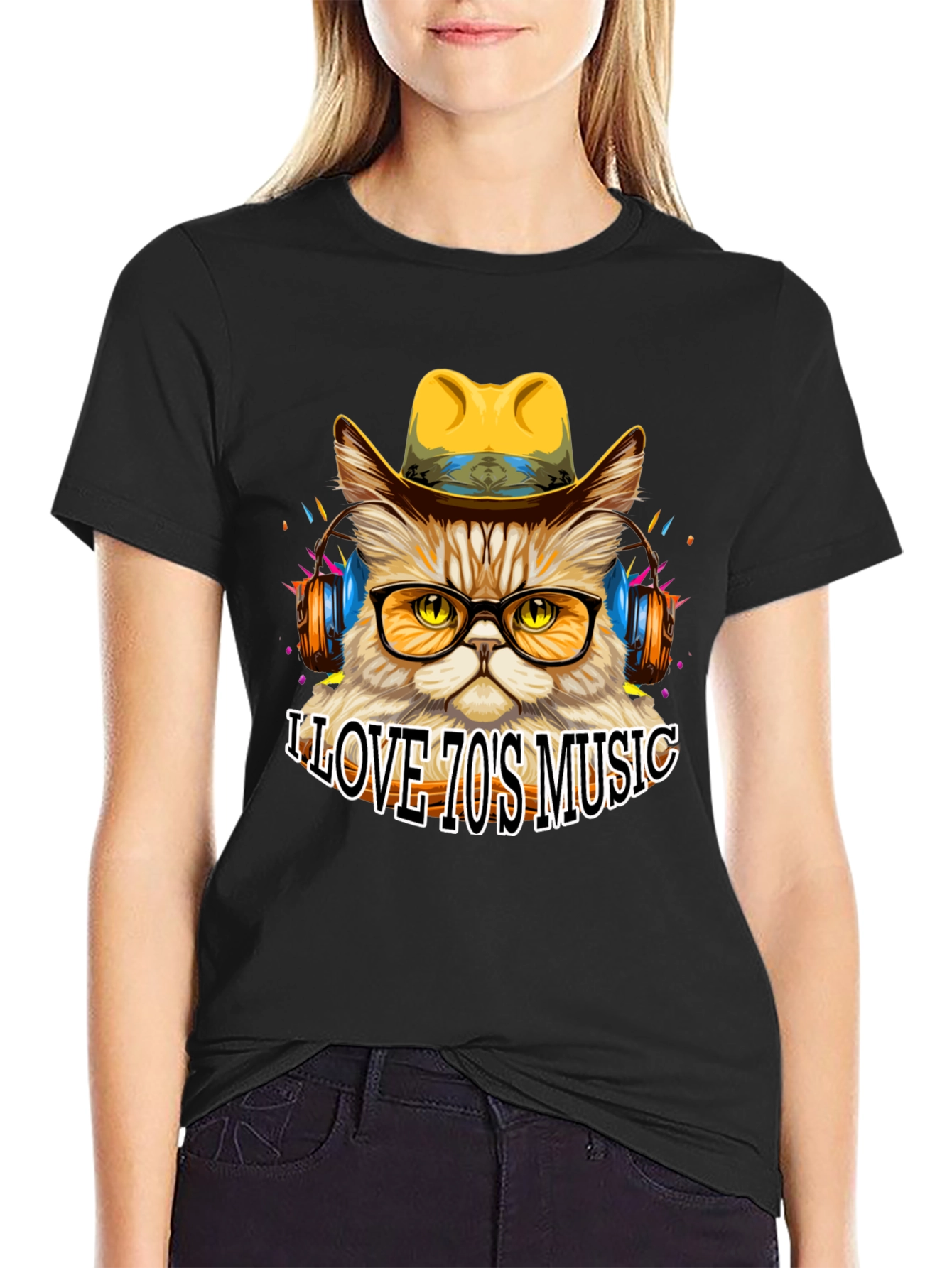 Retro Cat T-Shirt - I Love 70s Music Tee