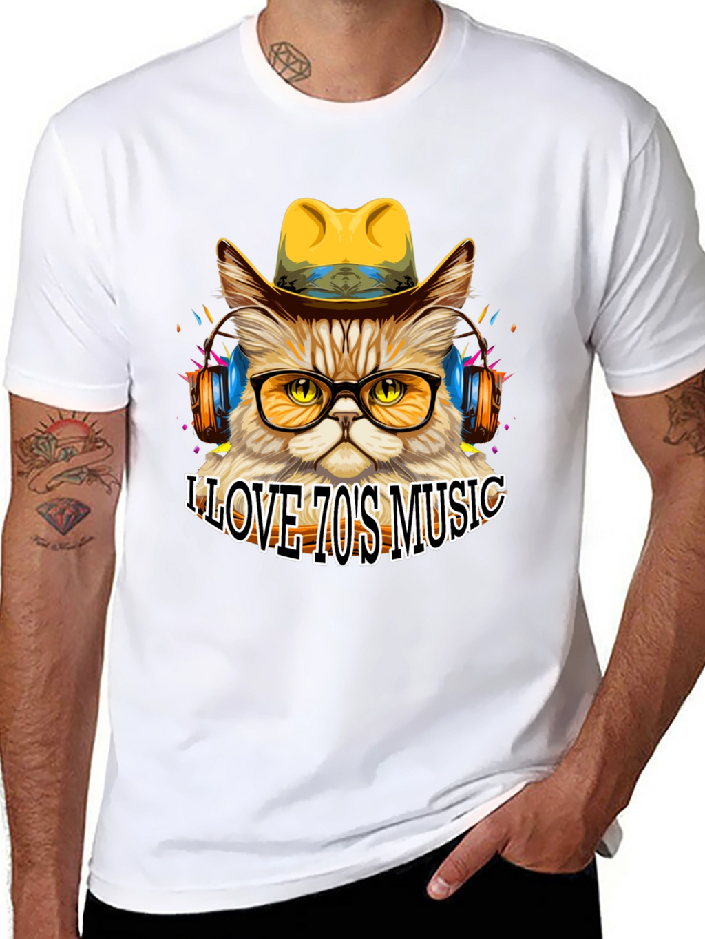Retro Cat T-Shirt - I Love 70s Music Tee