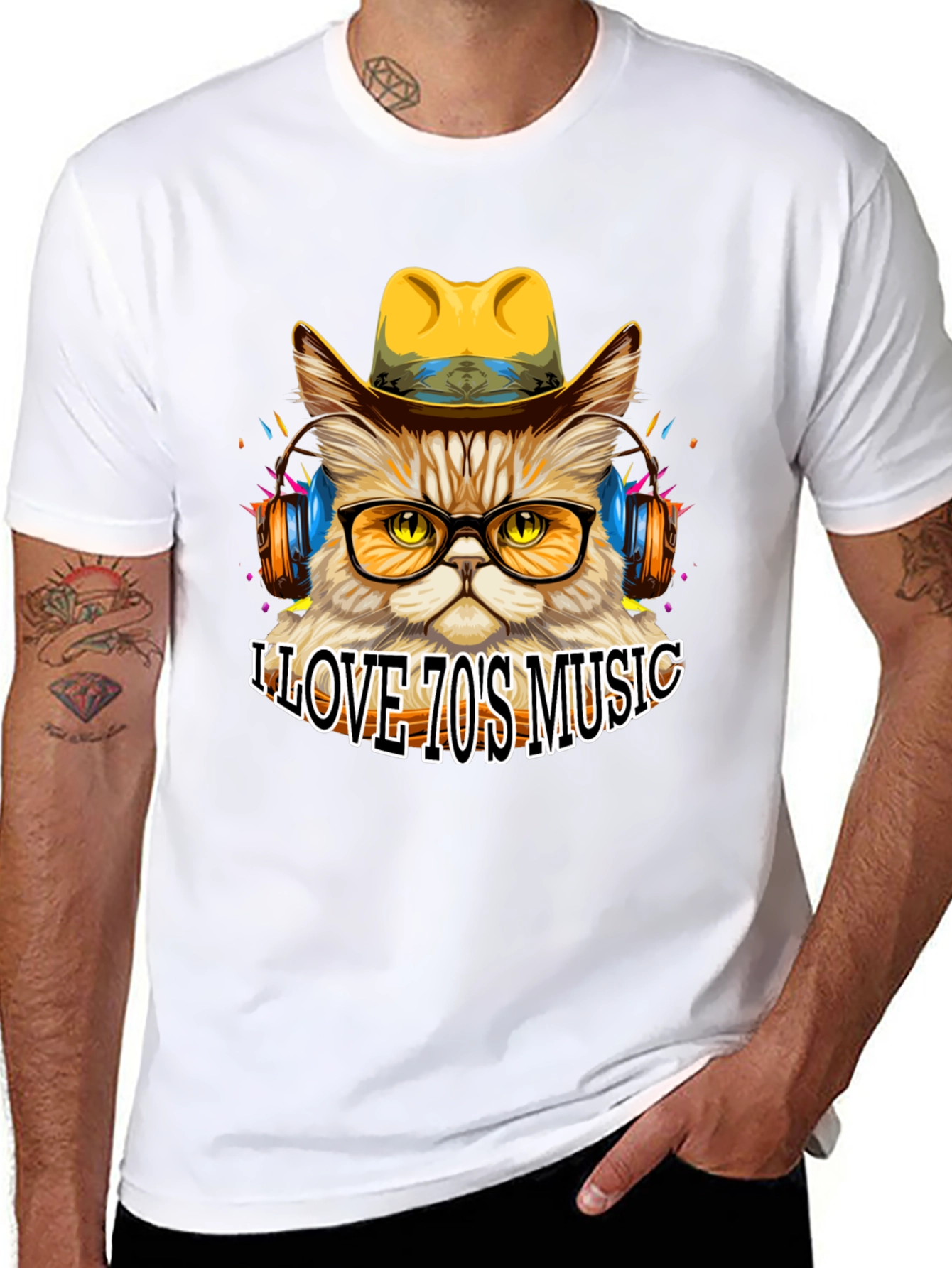 Retro Cat T-Shirt - I Love 70s Music Tee