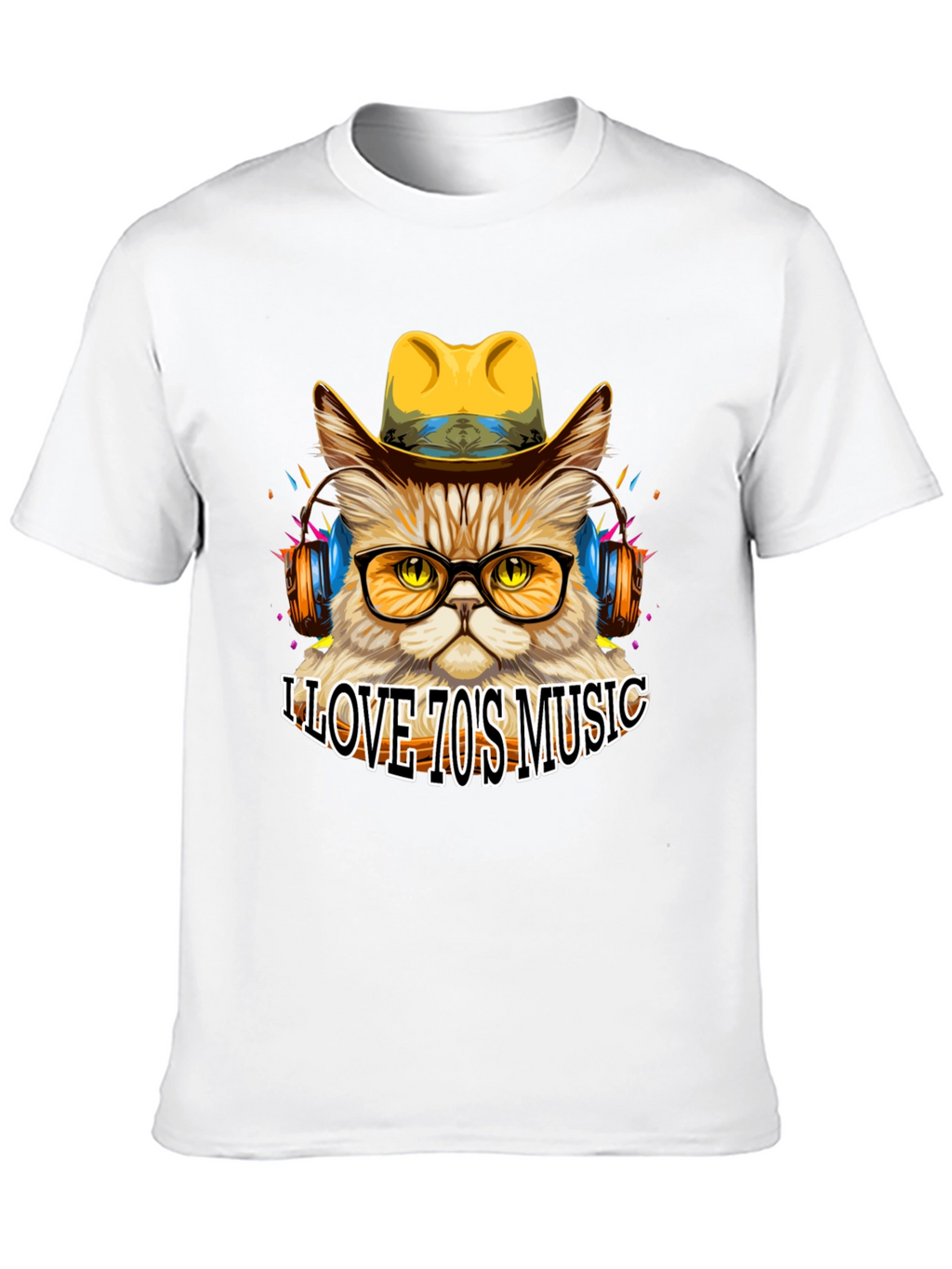 Retro Cat T-Shirt - I Love 70s Music Tee
