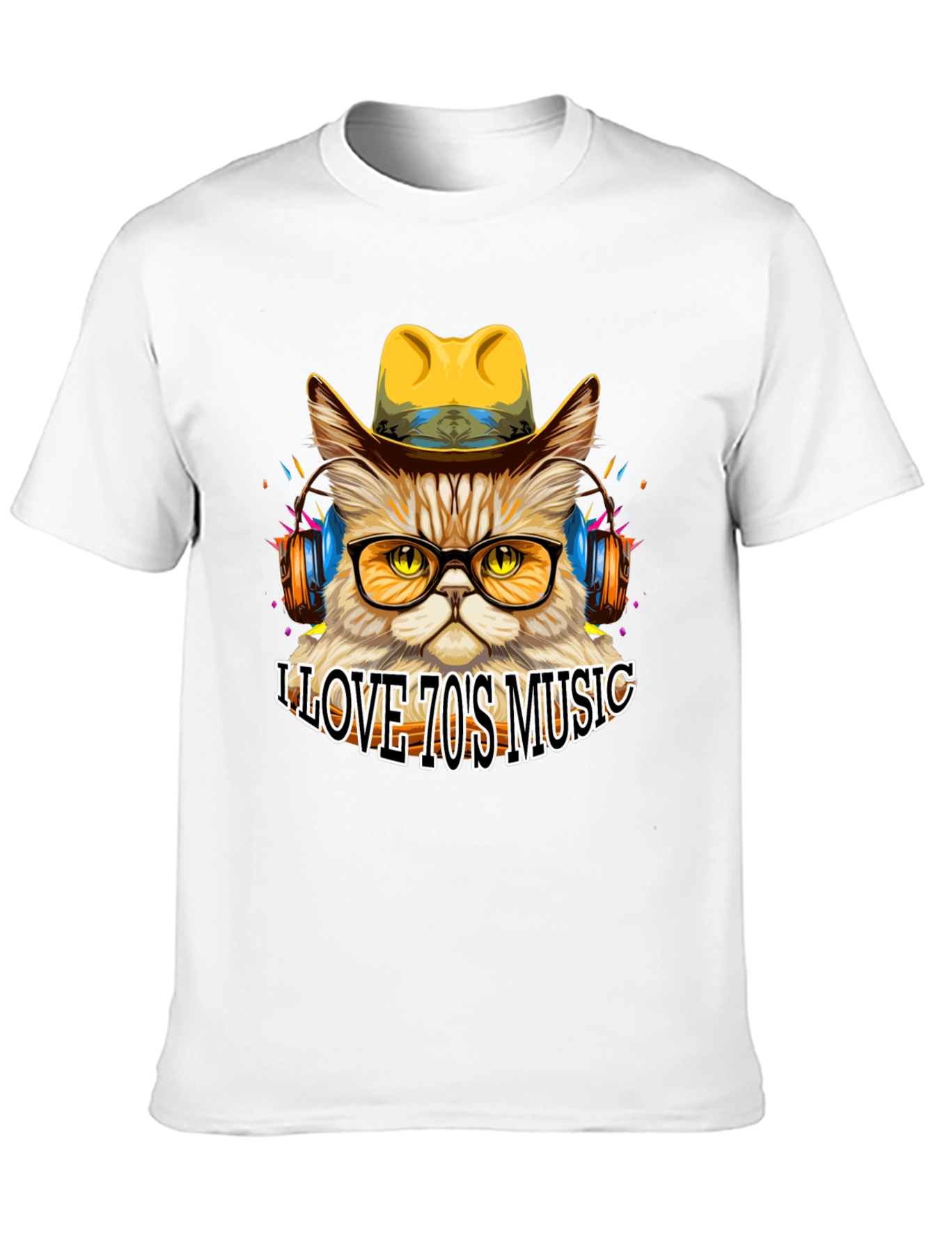 Retro Cat T-Shirt - I Love 70s Music Tee