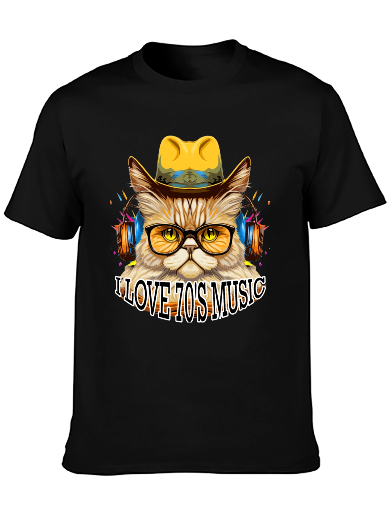Retro Cat T-Shirt - I Love 70s Music Tee