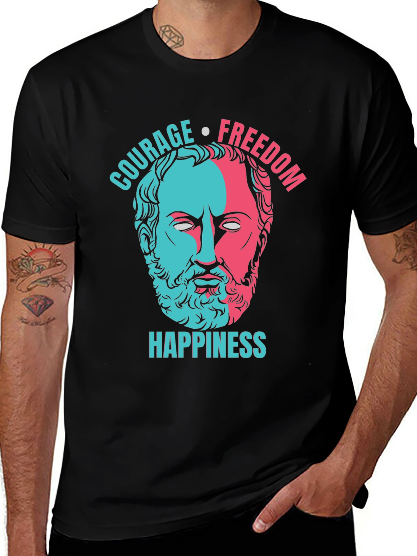 Philosopher T-Shirt: Courage Freedom Happiness