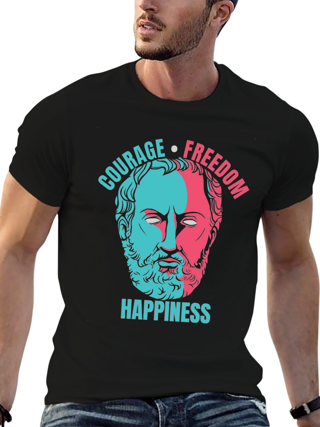 Philosopher T-Shirt: Courage Freedom Happiness