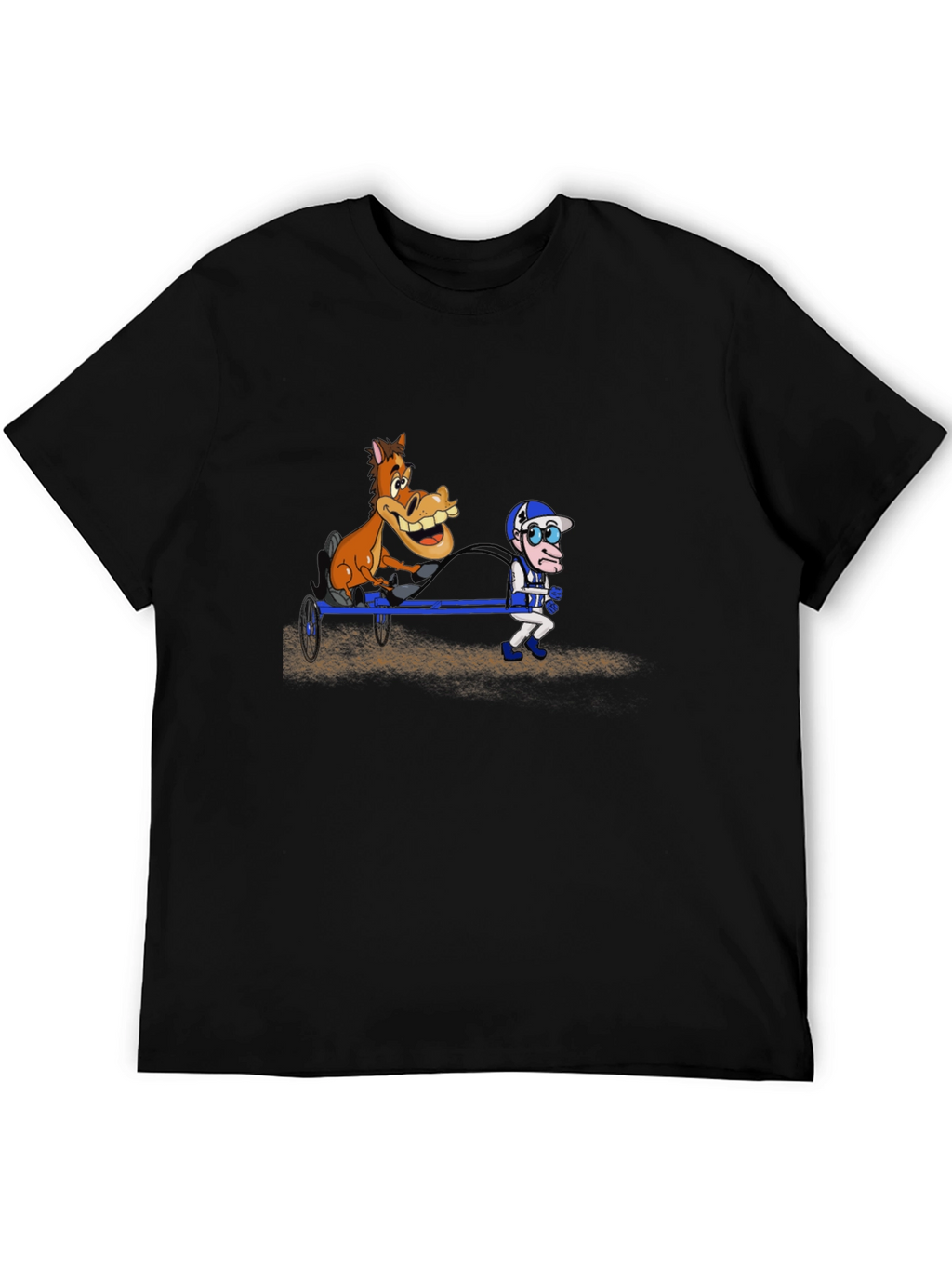 Cartoon Horse & Jockey Black T-Shirt
