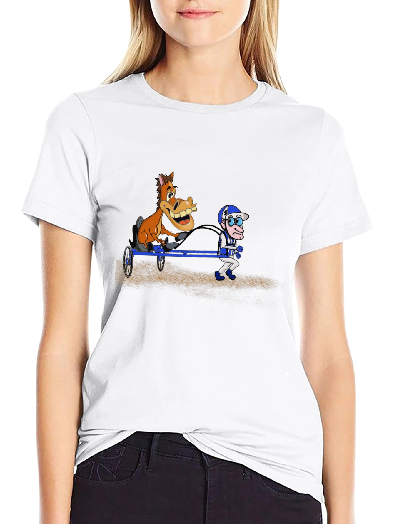 Cartoon Horse & Jockey Black T-Shirt
