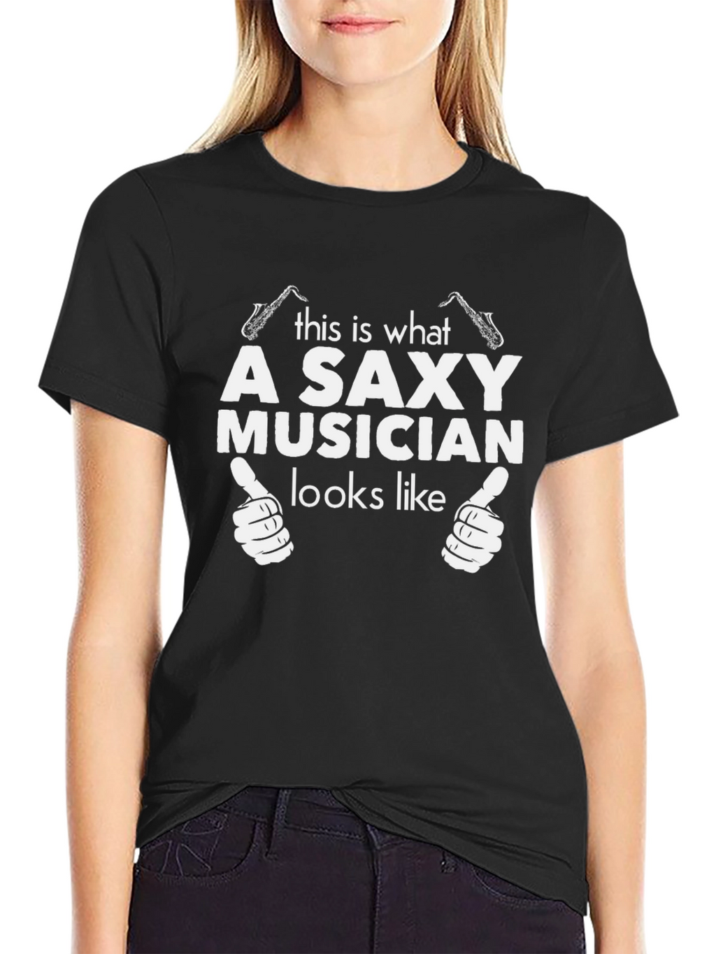 Saxy Musician Graphic Tee - Black Cotton T-Shirt
