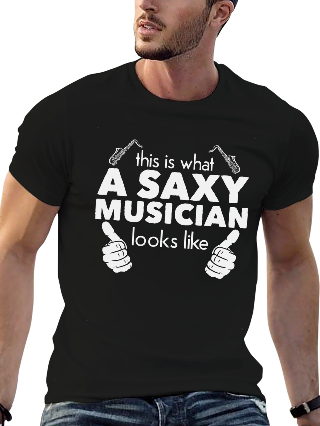 Saxy Musician Graphic Tee - Black Cotton T-Shirt