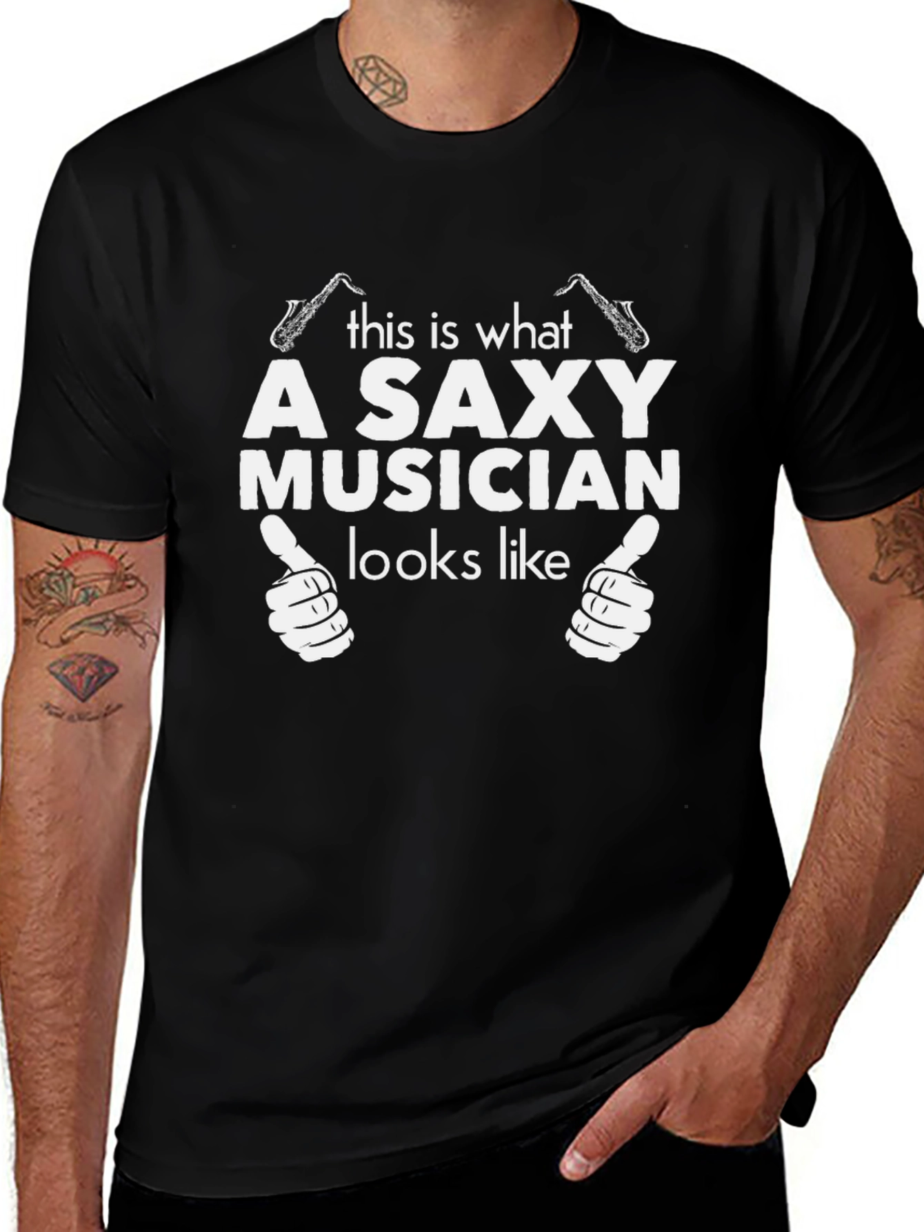 Saxy Musician Graphic Tee - Black Cotton T-Shirt
