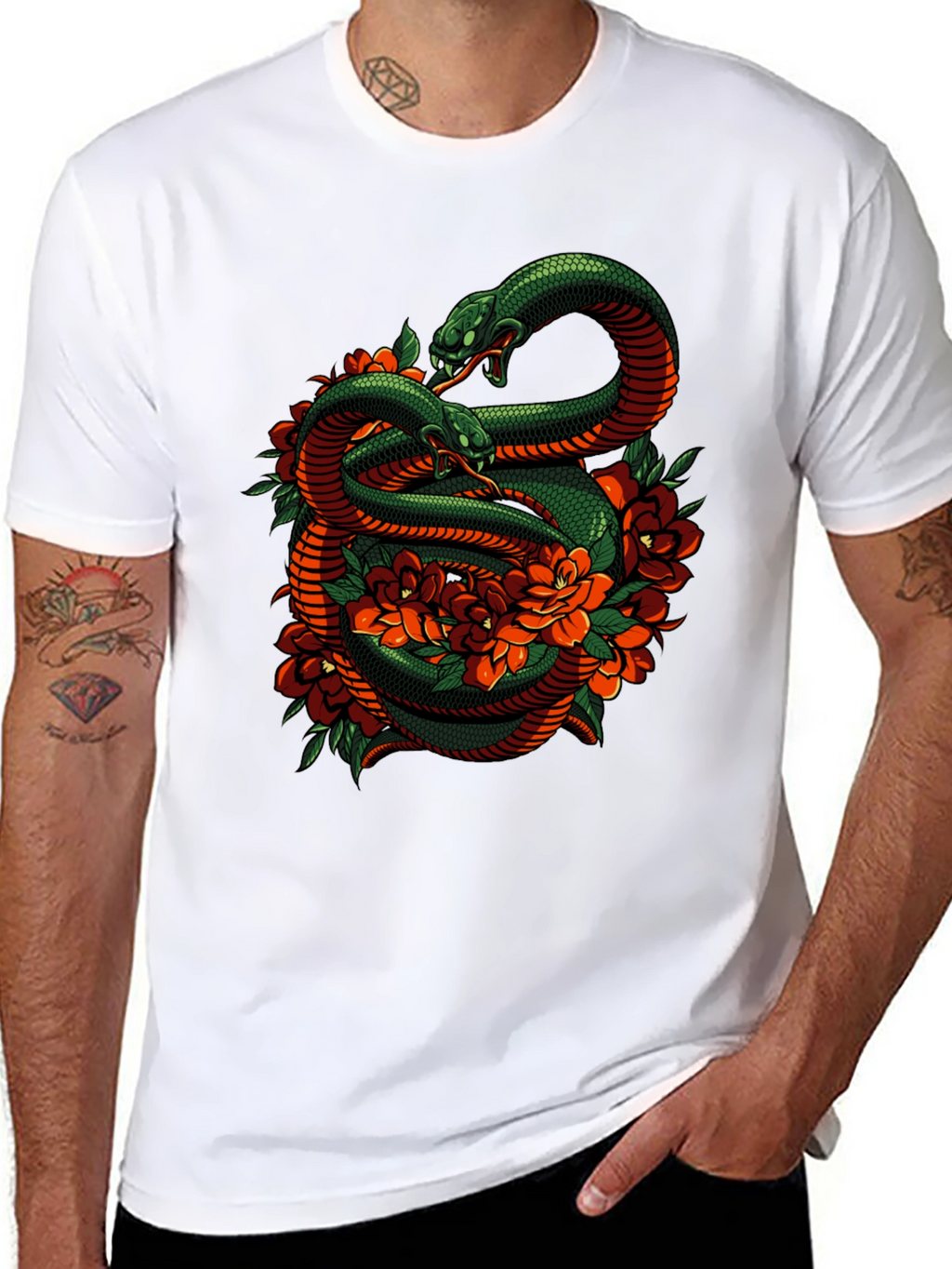 Snake & Roses Graphic Tee - Edgy Style