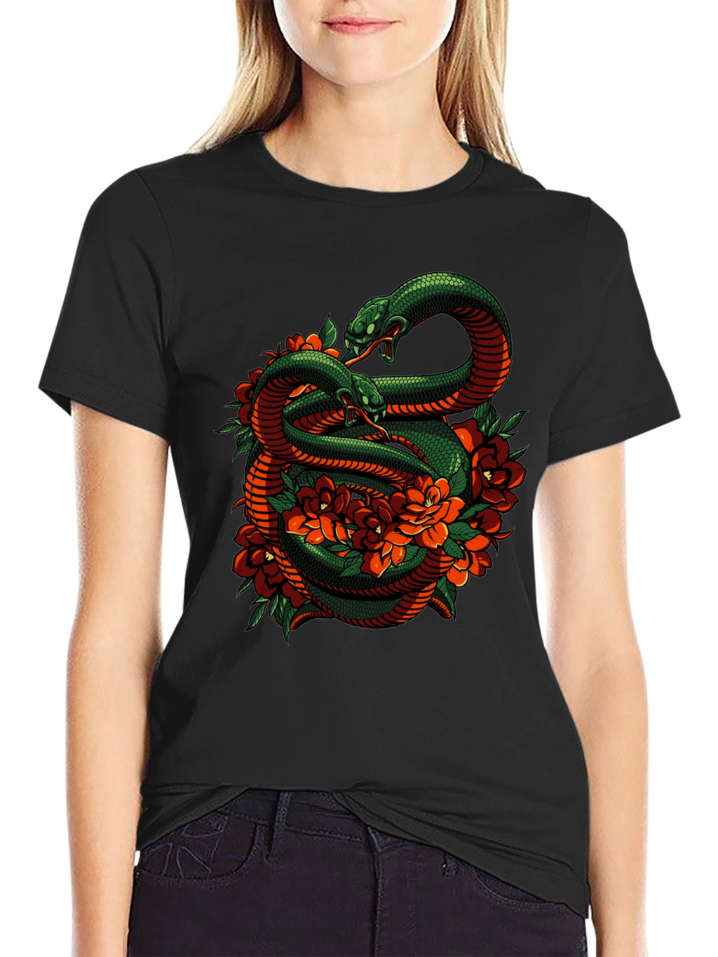 Snake & Roses Graphic Tee - Edgy Style