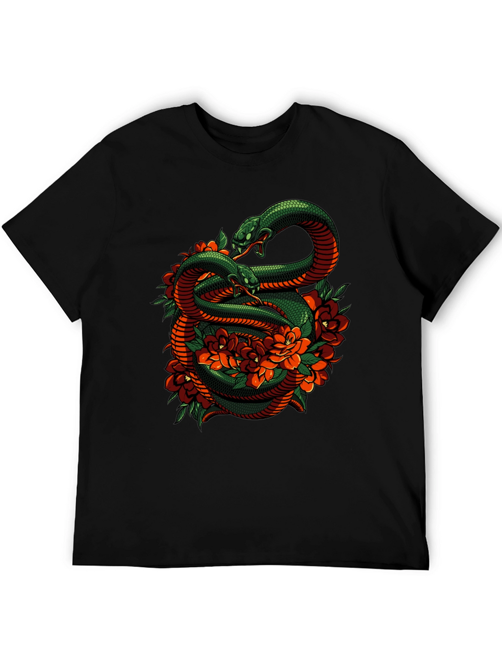 Snake & Roses Graphic Tee - Edgy Style
