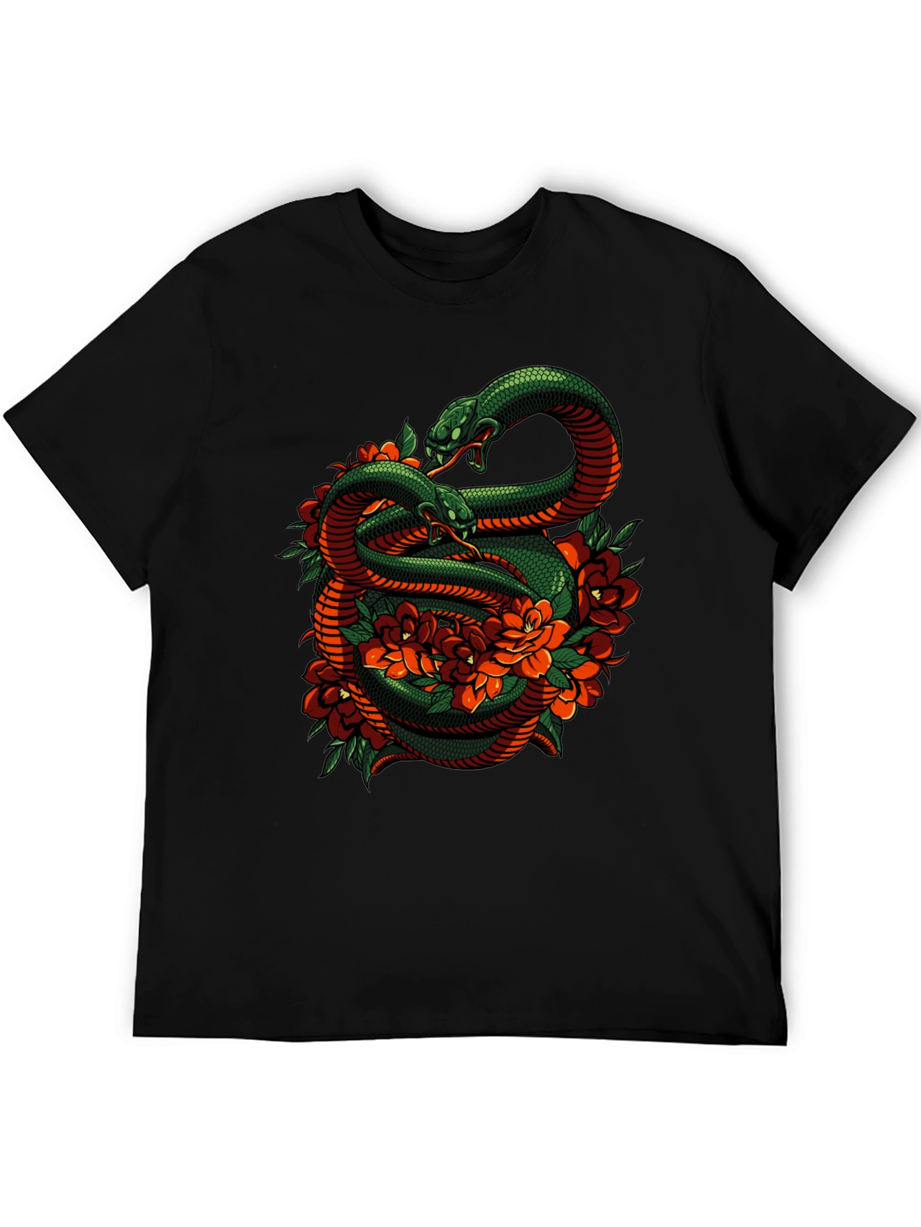 Snake & Roses Graphic Tee - Edgy Style