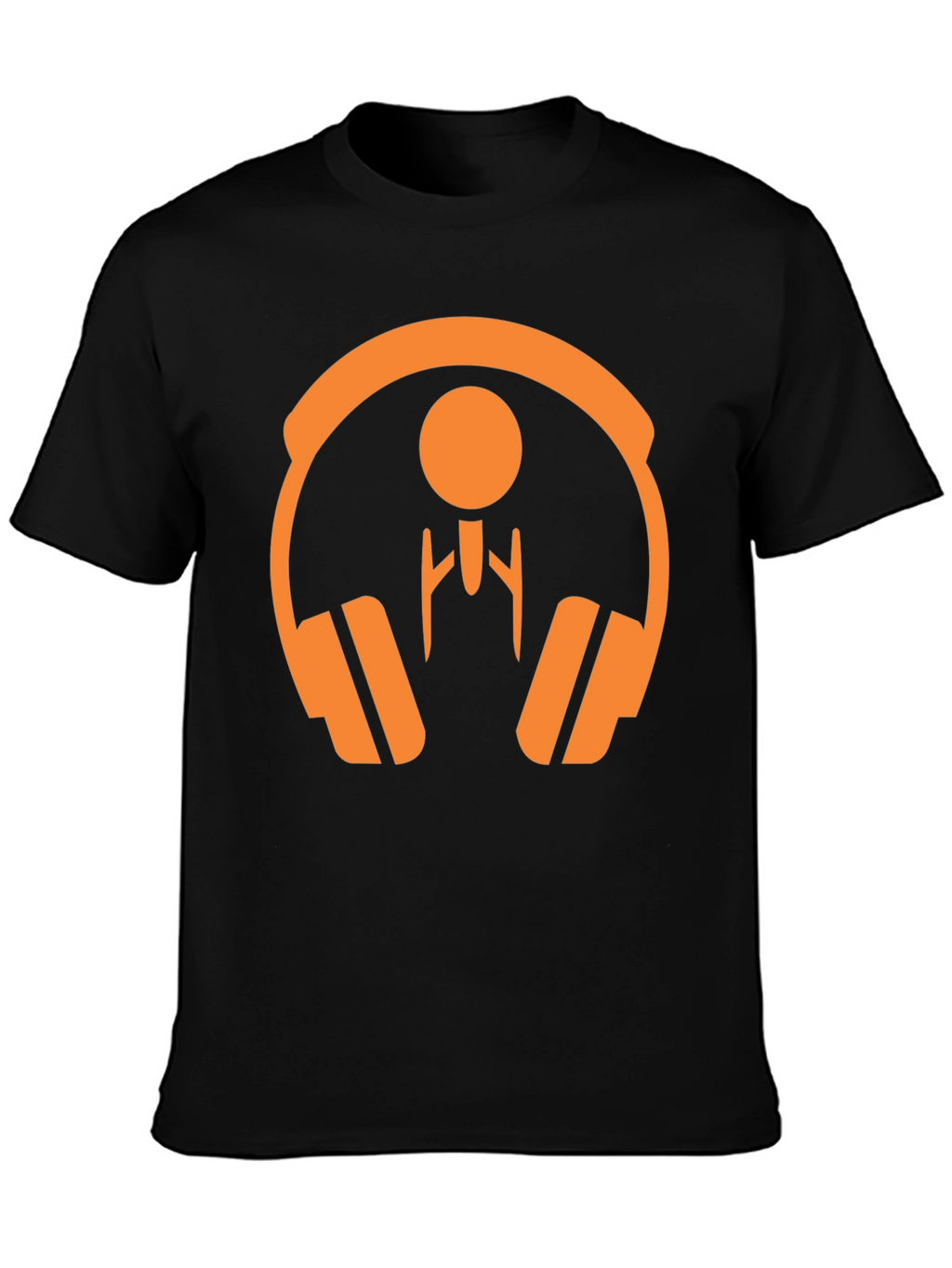 Orange Headphone Graphic Tee - Stylish Black T-Shirt