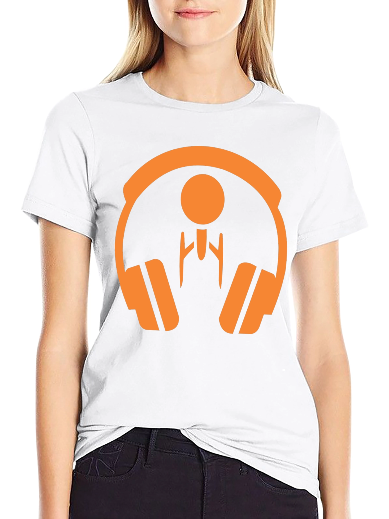 Orange Headphone Graphic Tee - Stylish Black T-Shirt