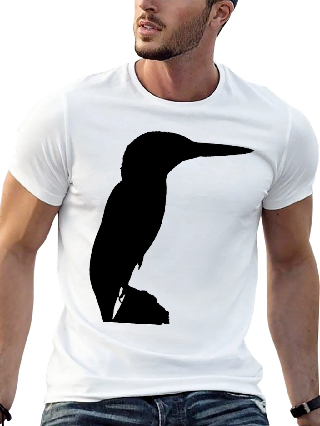 Kingfisher Bird Silhouette Black T-Shirt