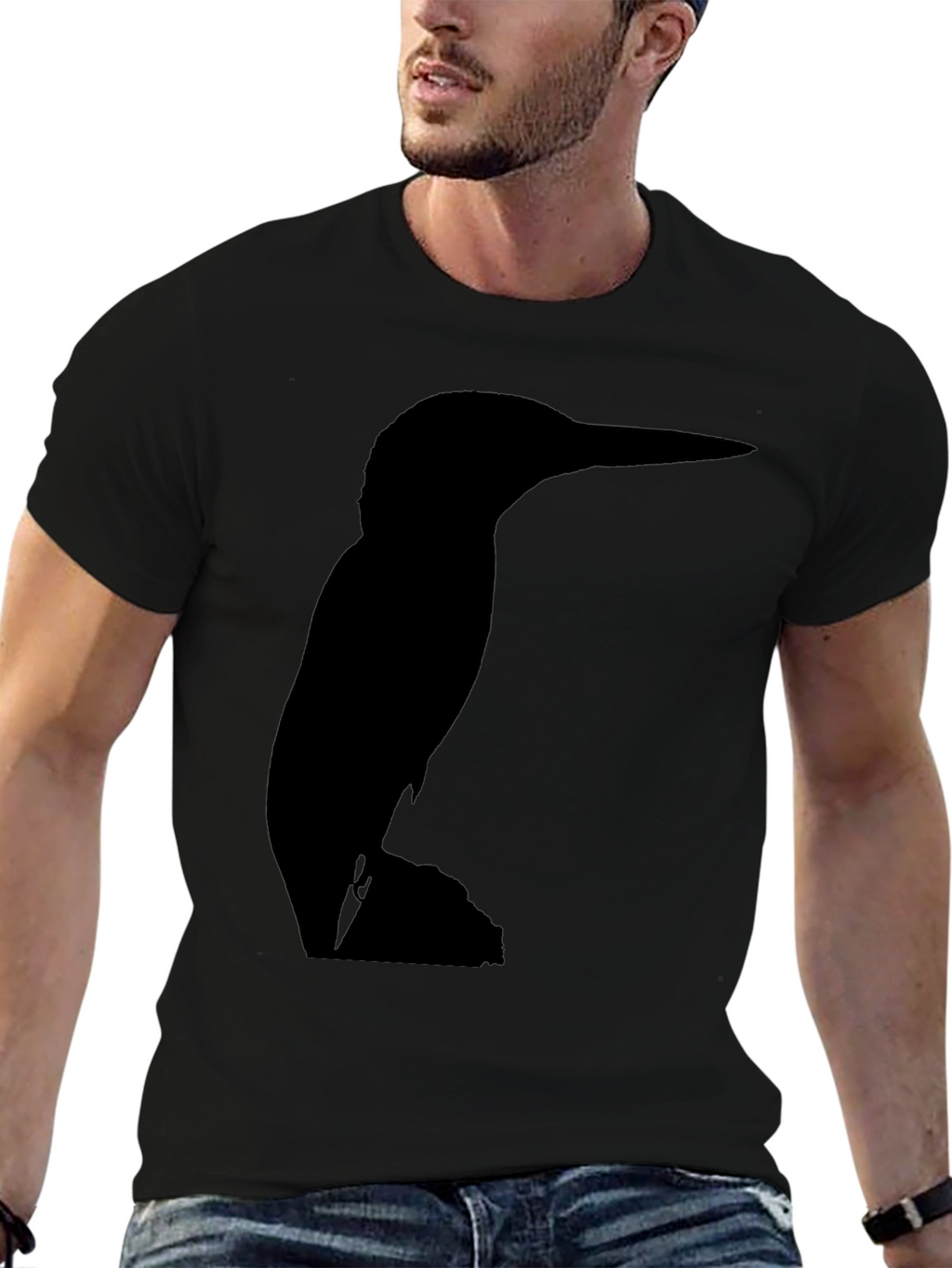Kingfisher Bird Silhouette Black T-Shirt