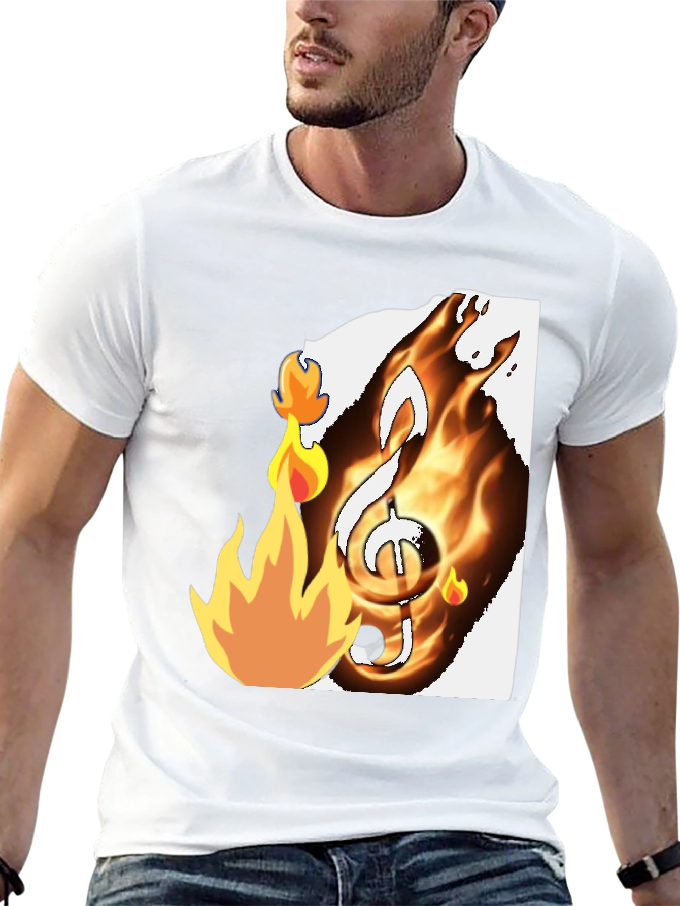 Fiery Music Note Graphic T-Shirt - Black