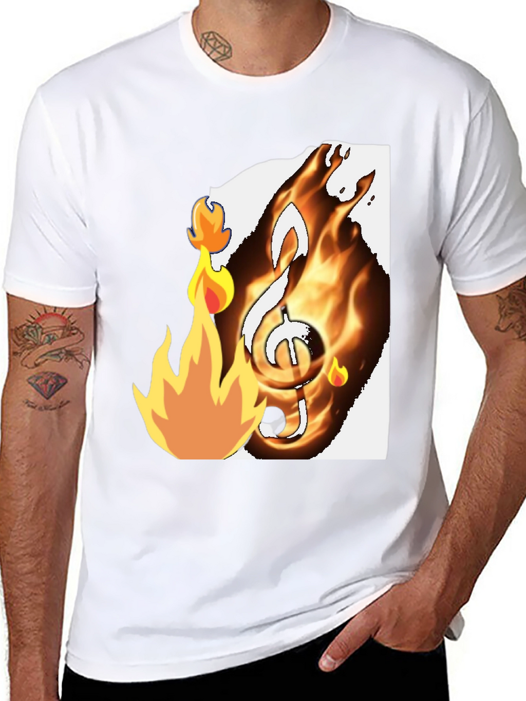 Fiery Music Note Graphic T-Shirt - Black