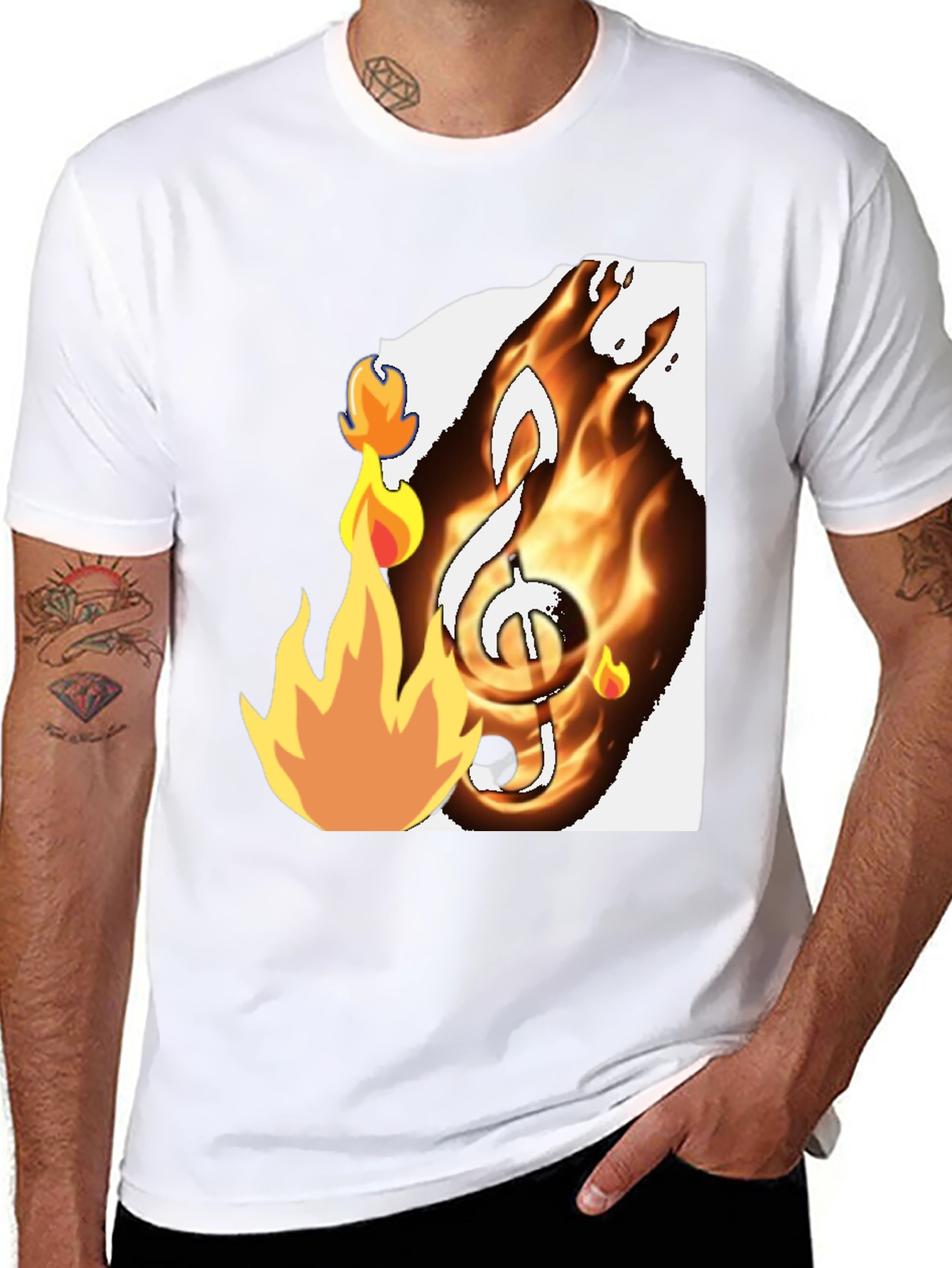 Fiery Music Note Graphic T-Shirt - Black