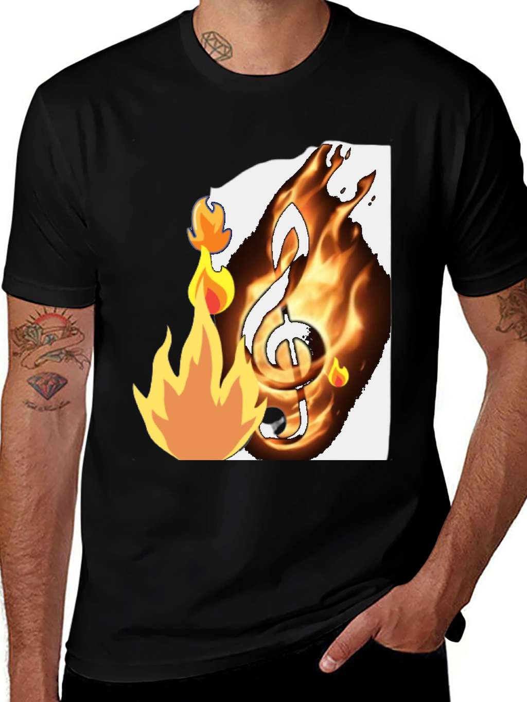 Fiery Music Note Graphic T-Shirt - Black