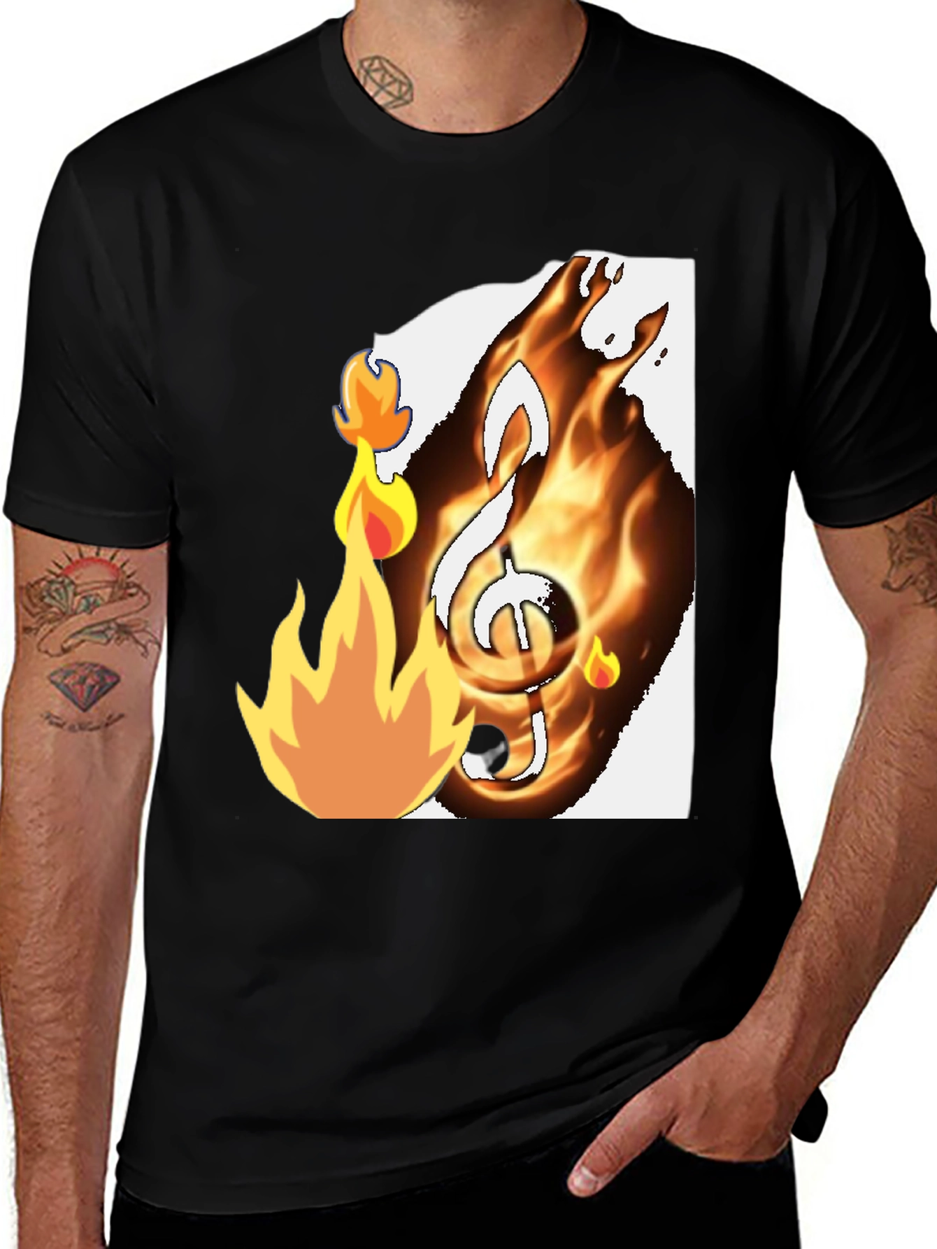 Fiery Music Note Graphic T-Shirt - Black