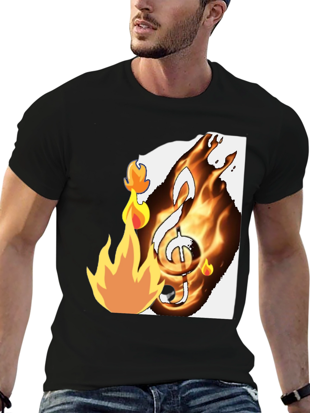 Fiery Music Note Graphic T-Shirt - Black