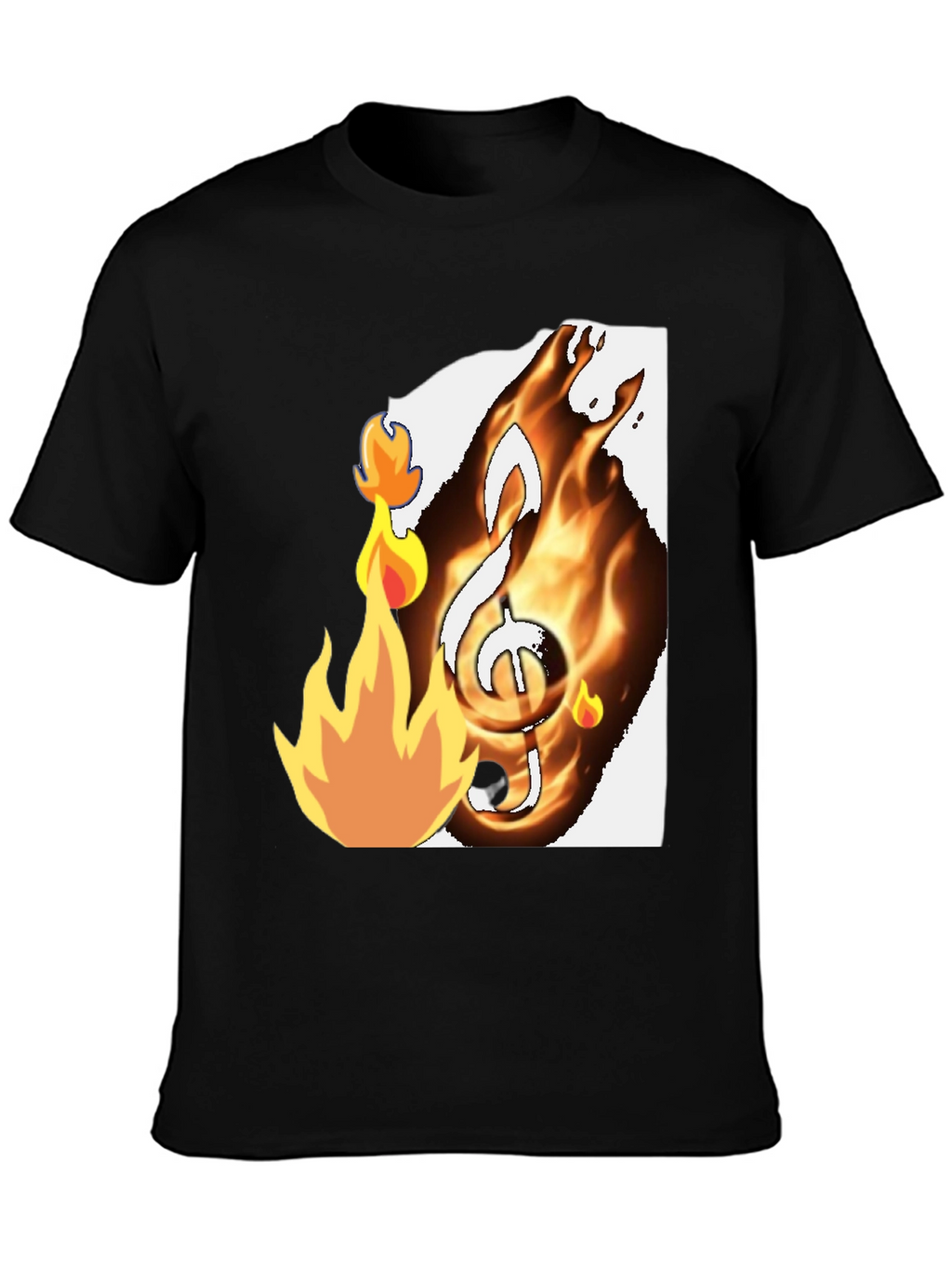 Fiery Music Note Graphic T-Shirt - Black