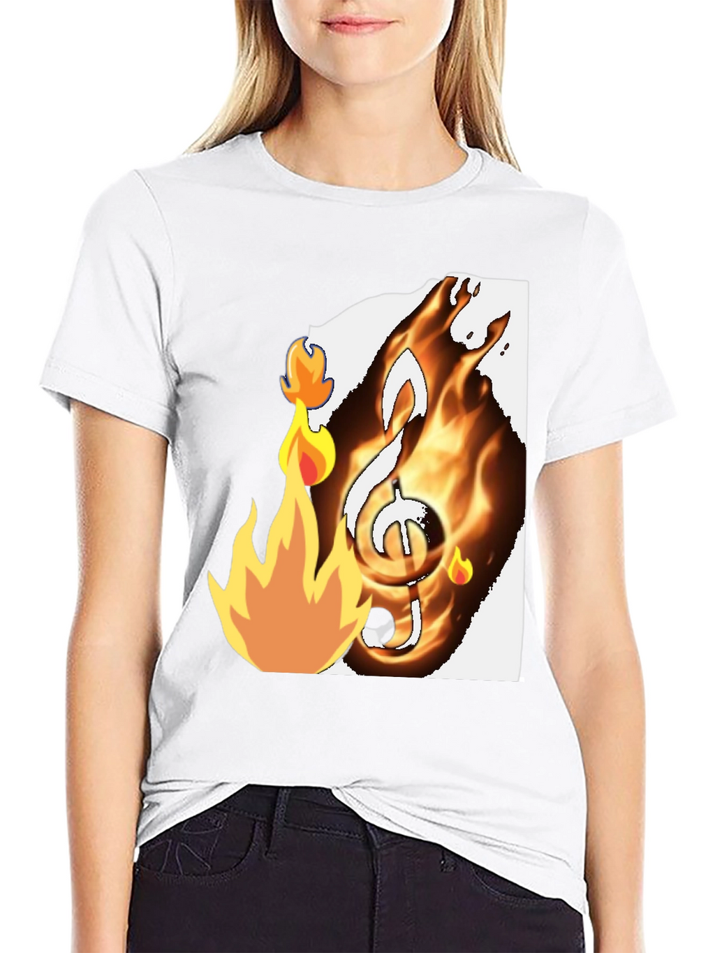 Fiery Music Note Graphic T-Shirt - Black