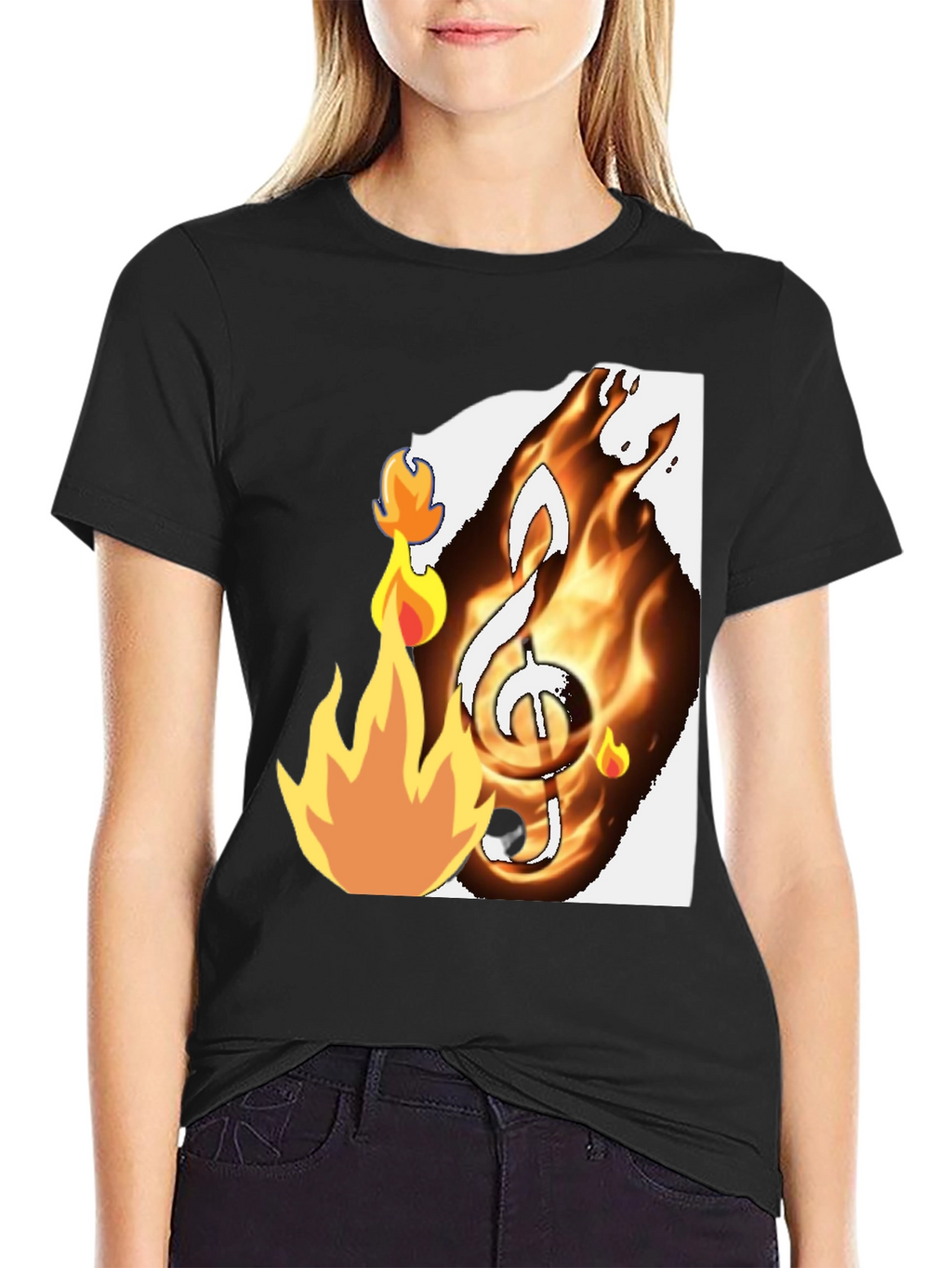 Fiery Music Note Graphic T-Shirt - Black